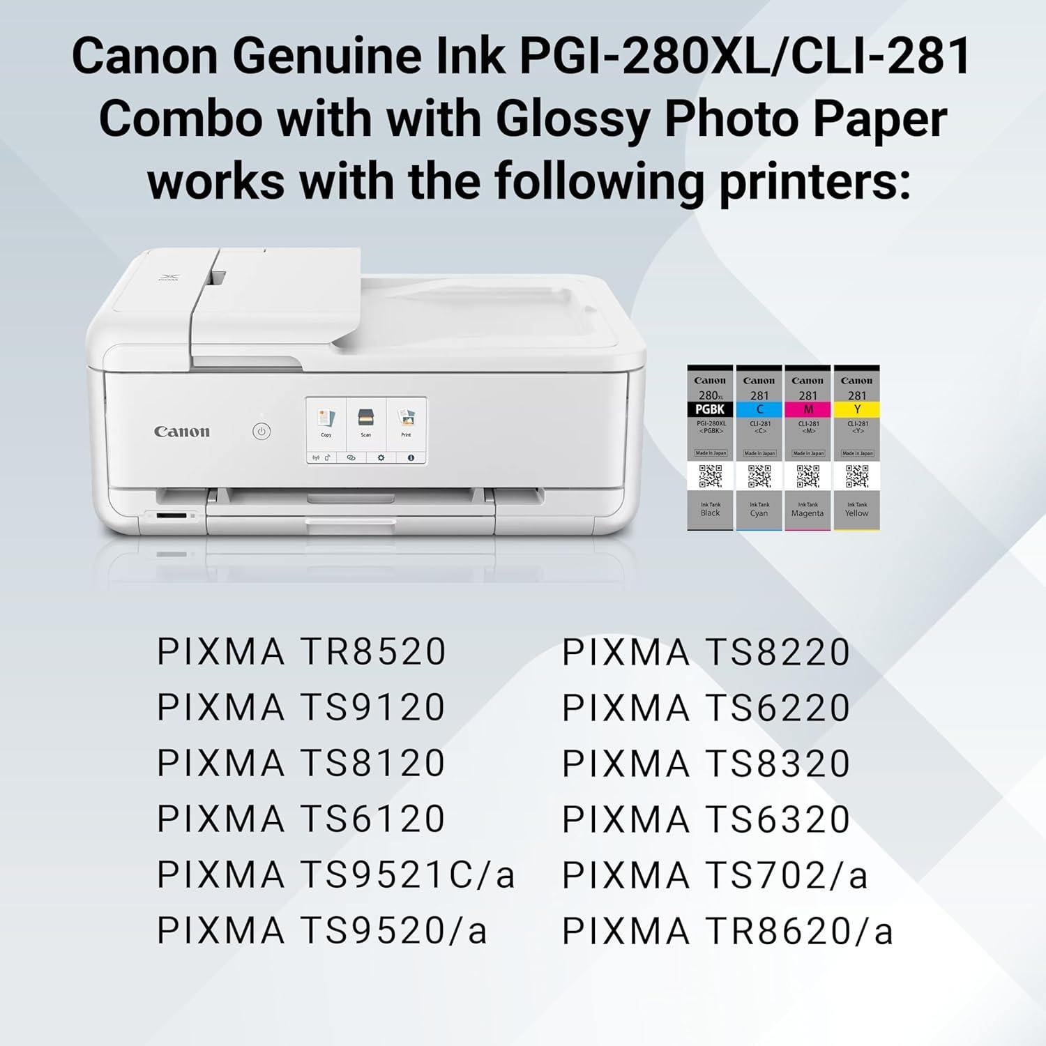 Paquete Tinta Canon PGI-280XL CLI-281 + Papel Fotográfico 50 Hojas