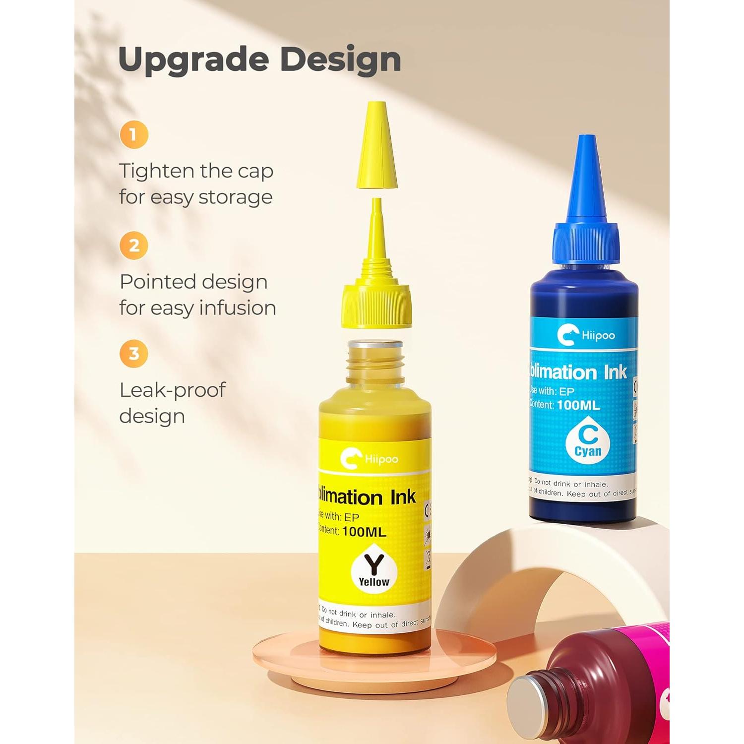 Botellas de Tinta de Sublimación Hiipoo 4x100ml para Impresoras