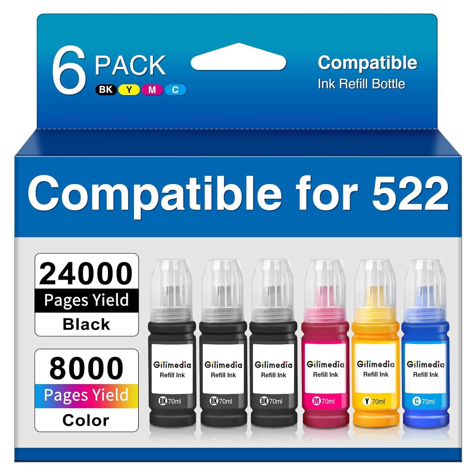 Botellas de Recarga de Tinta Gilimedia 522 para Epson 70ml