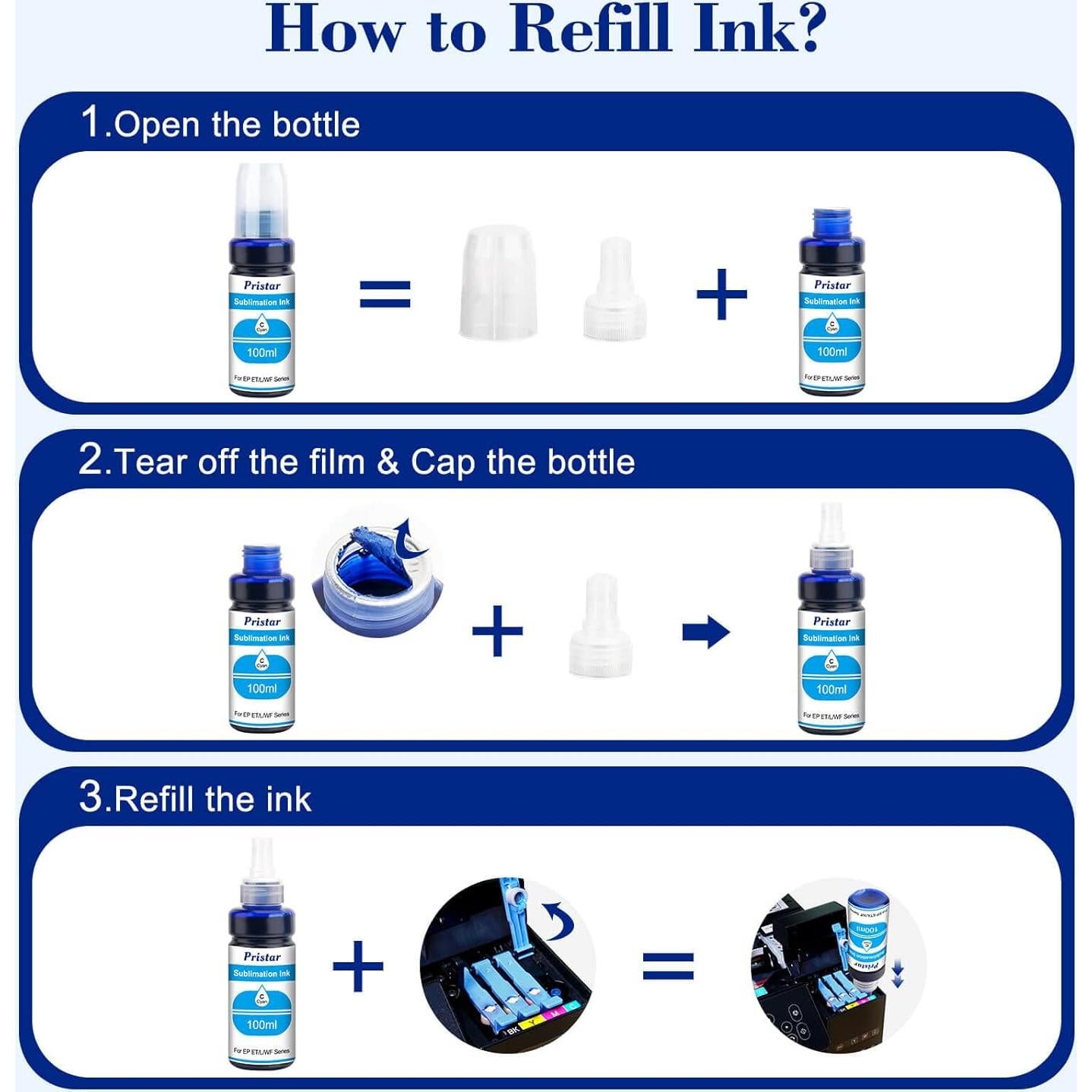 Tinta de Sublimación Pristar 400 ml para Impresoras Ecotank