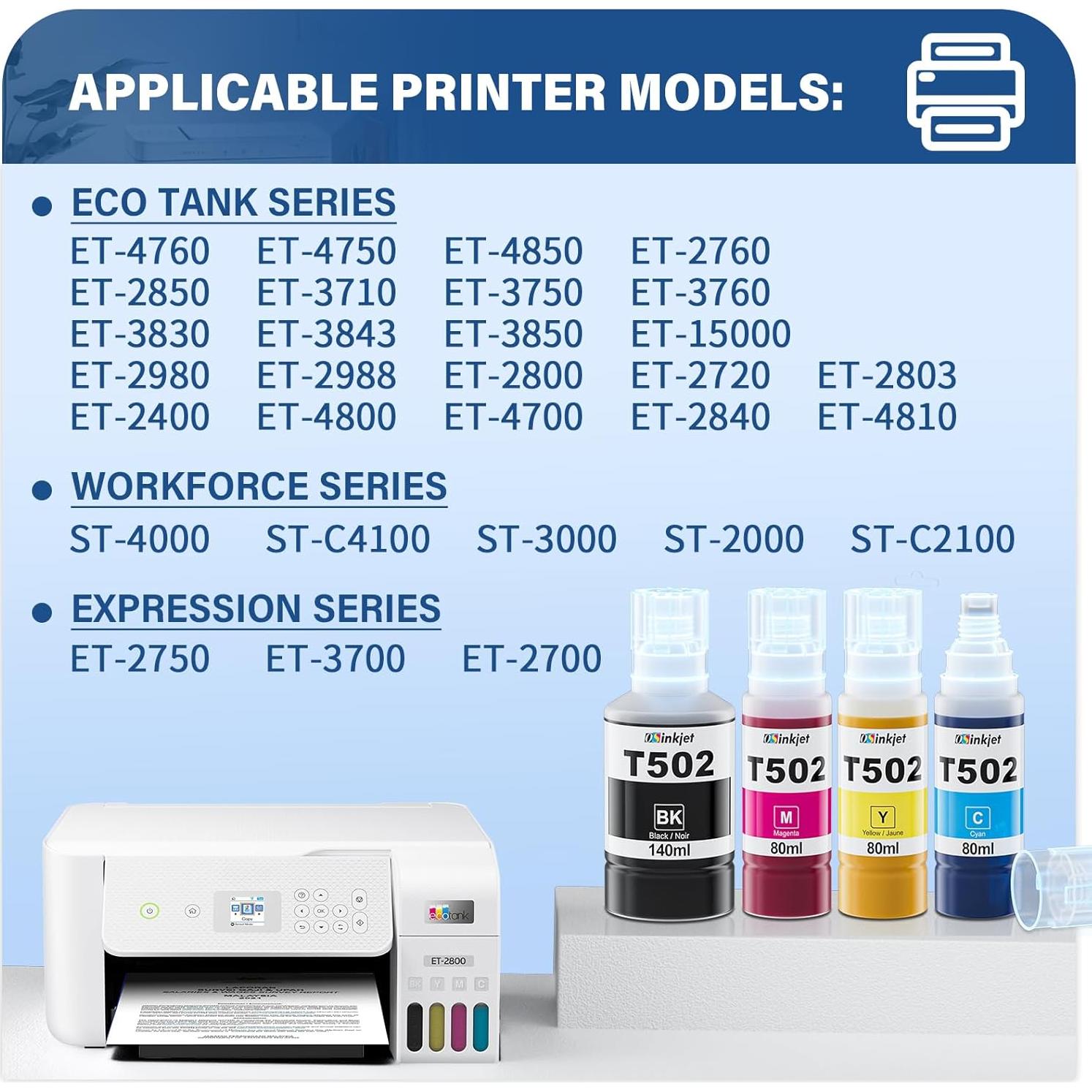 Botellas de Recarga de Tinta 502 Osinkjet Paquete de 4