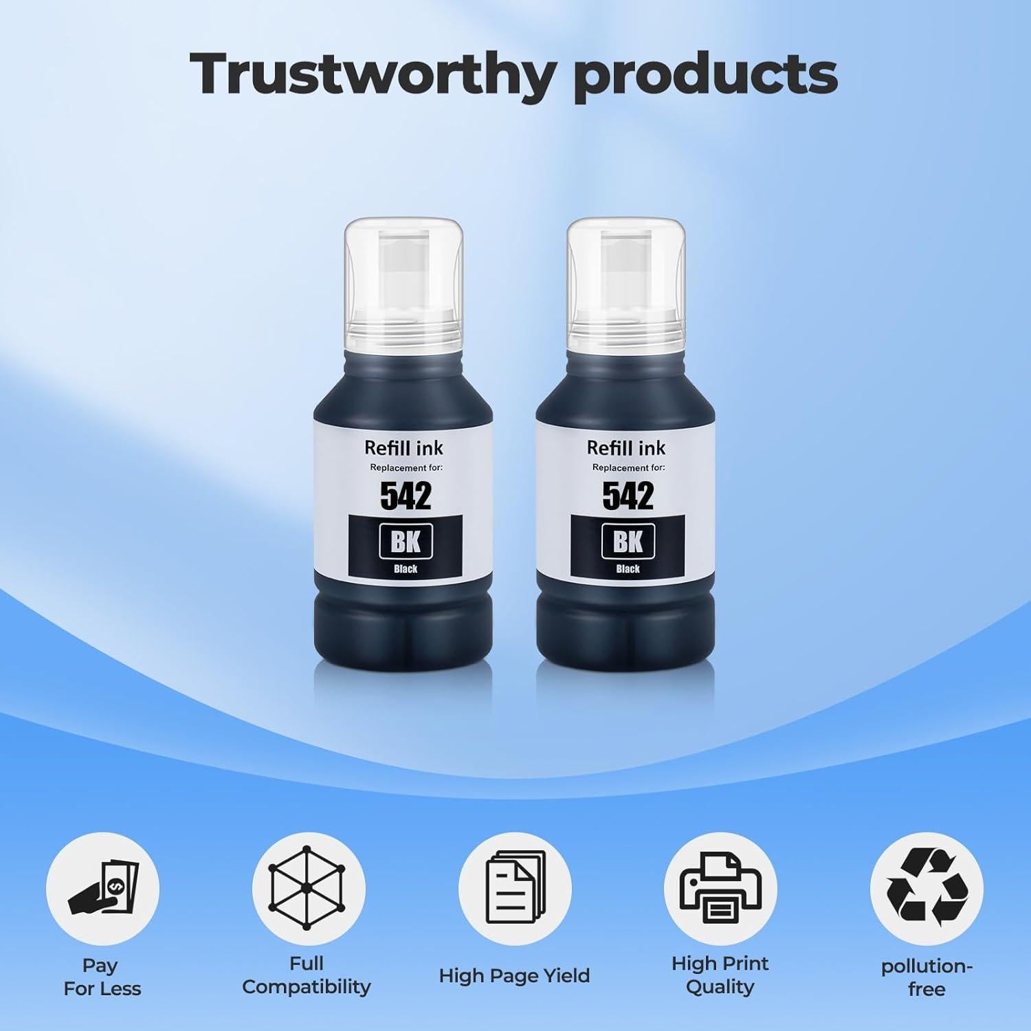 Botellas de recarga de tinta negra 542 Topcolor - 2 unidades