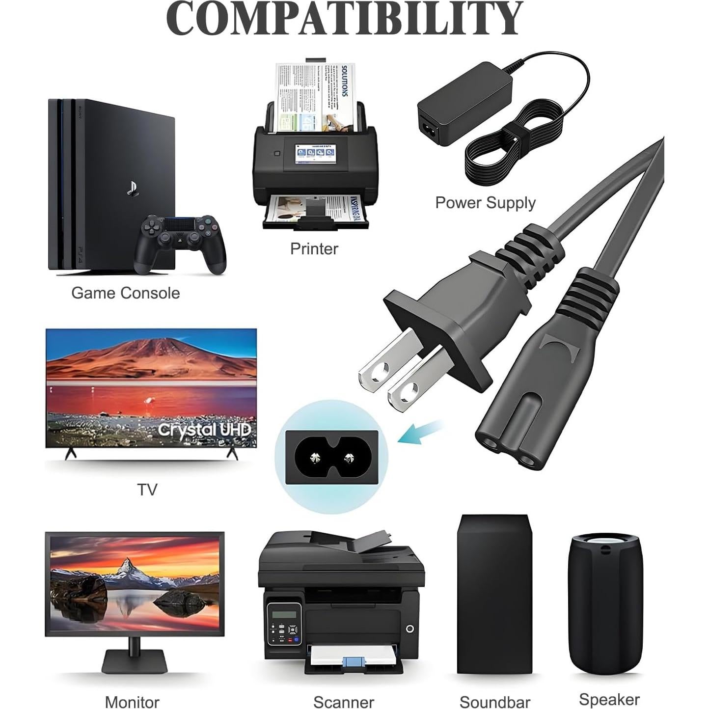 Cable de Alimentación 2 Clavijas TCKN 1.83m para Impresoras Epson