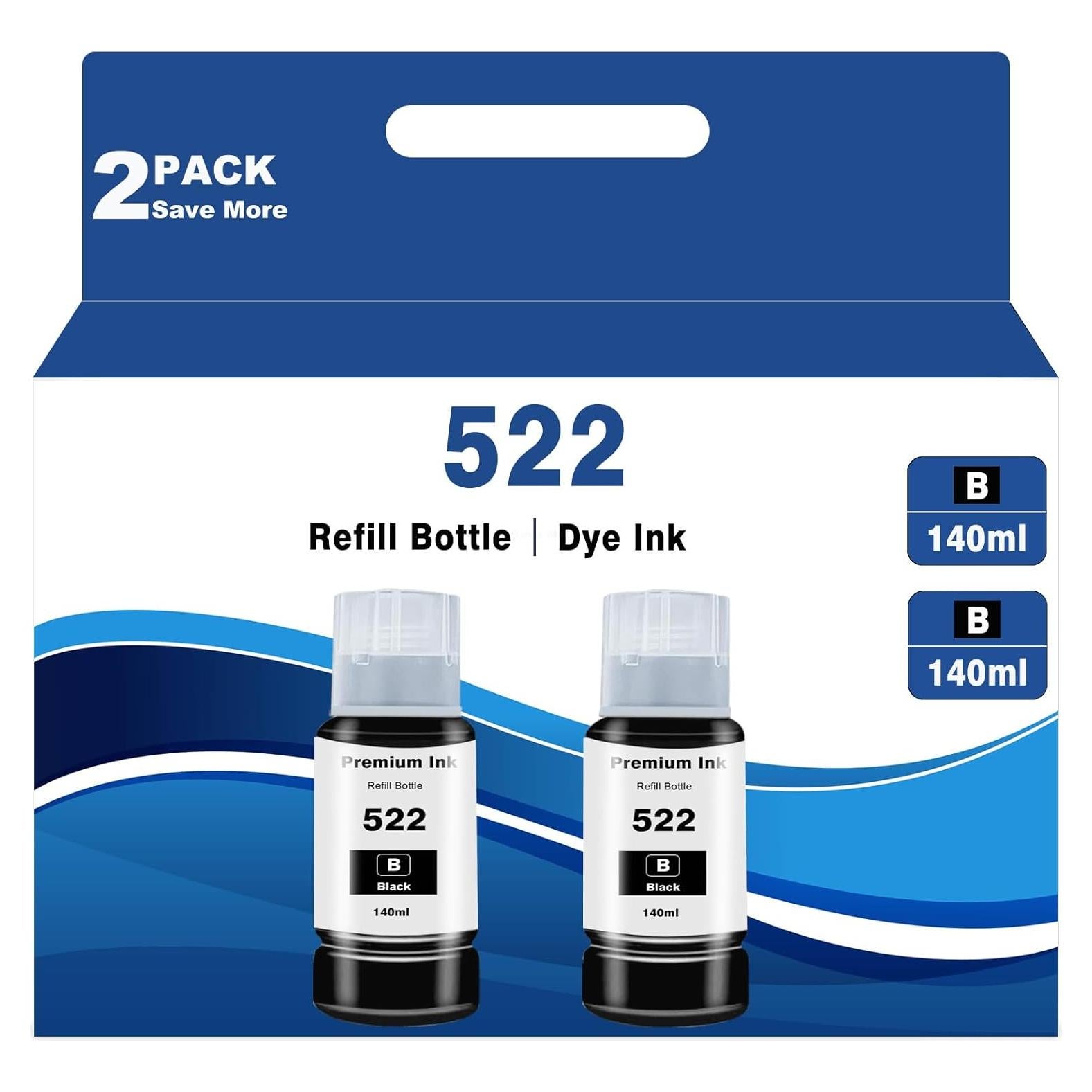 Botellas de Tinta Negra Couleuris T522 para Epson EcoTank 280 ml