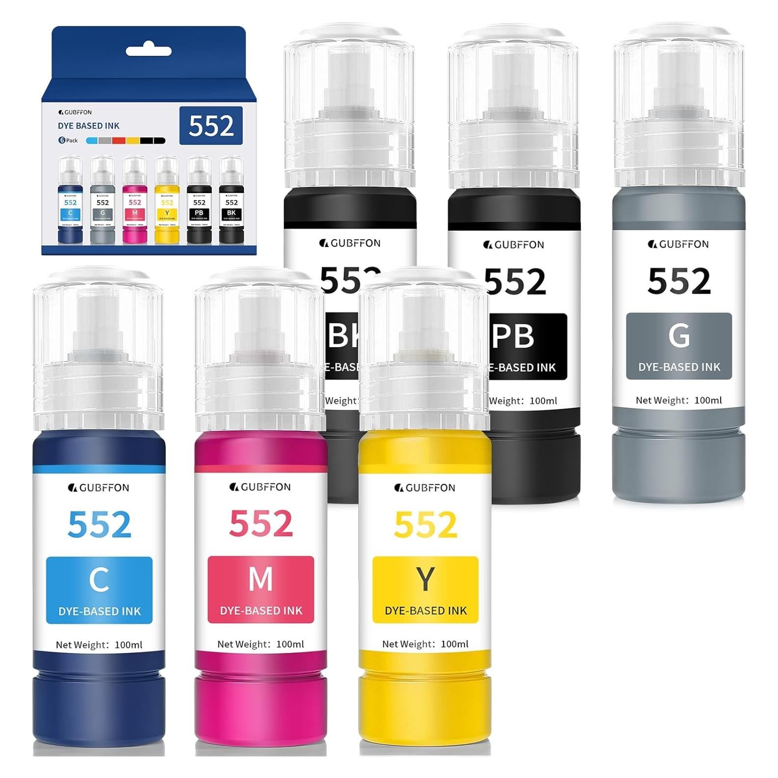 Botella de Tinta 552 GUBFFON 600ml para Impresora EcoTank ET-8550 ET-8500