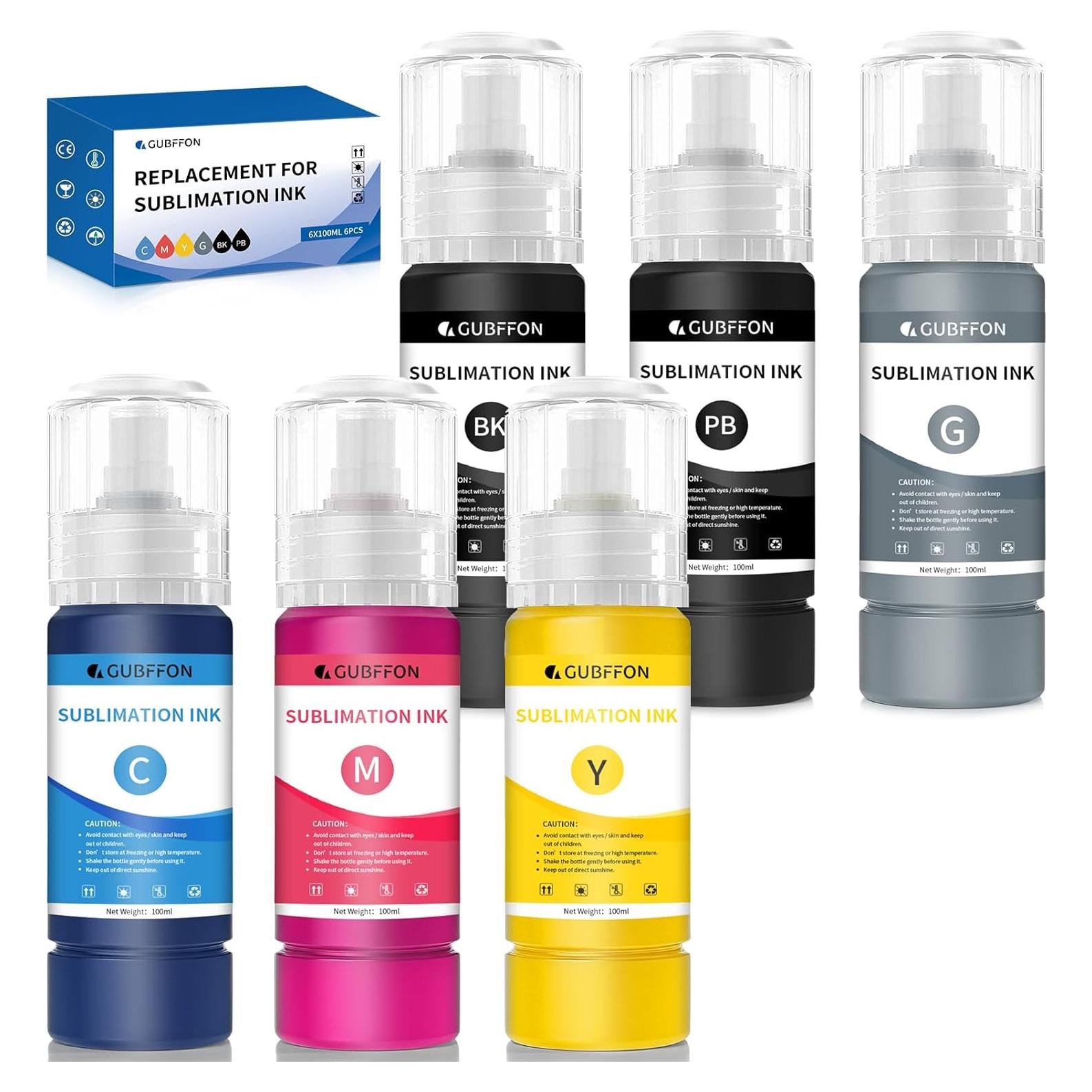 Tinta de Sublimación Gubffon 6x100ml para Ecotank ET-8500 ET-8550