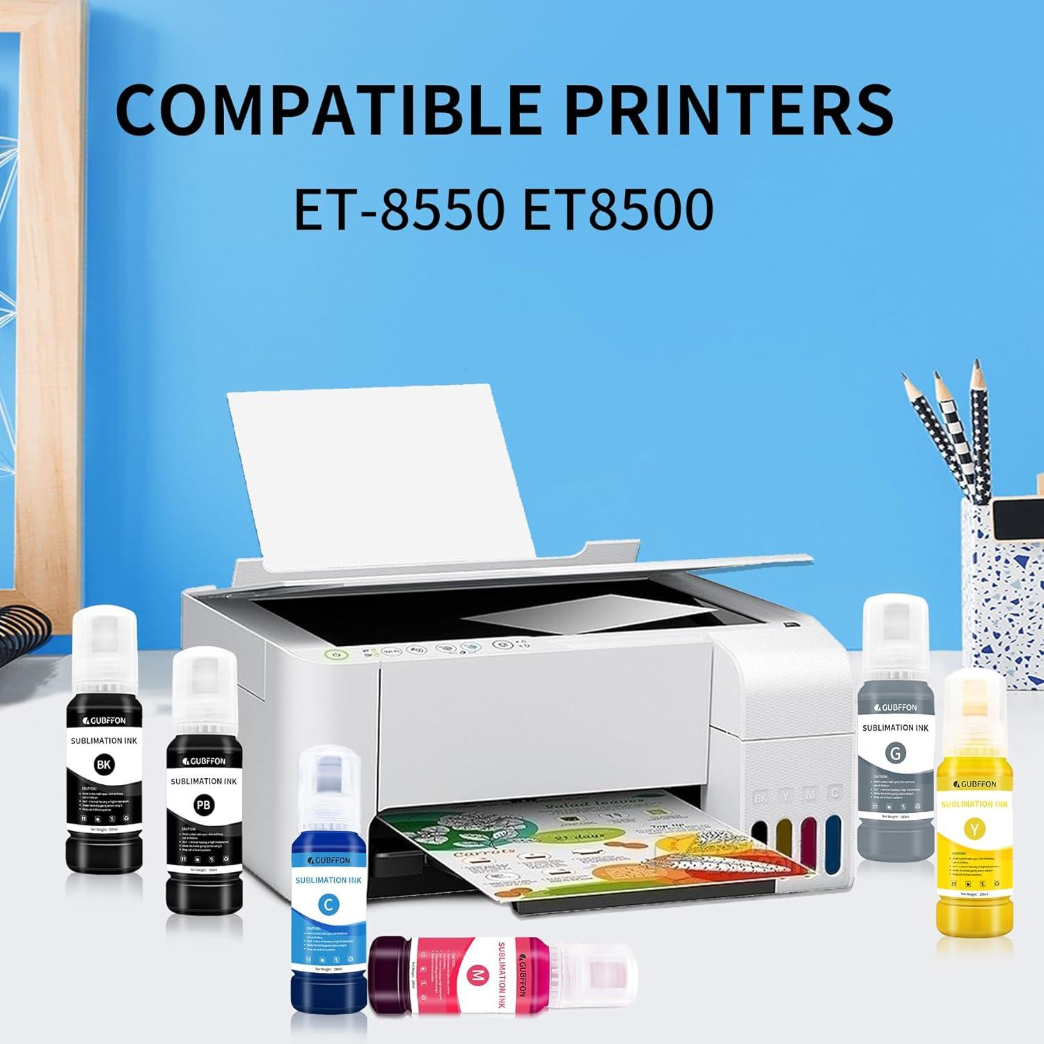 Tinta de Sublimación Gubffon 6x100ml para Ecotank ET-8500 ET-8550