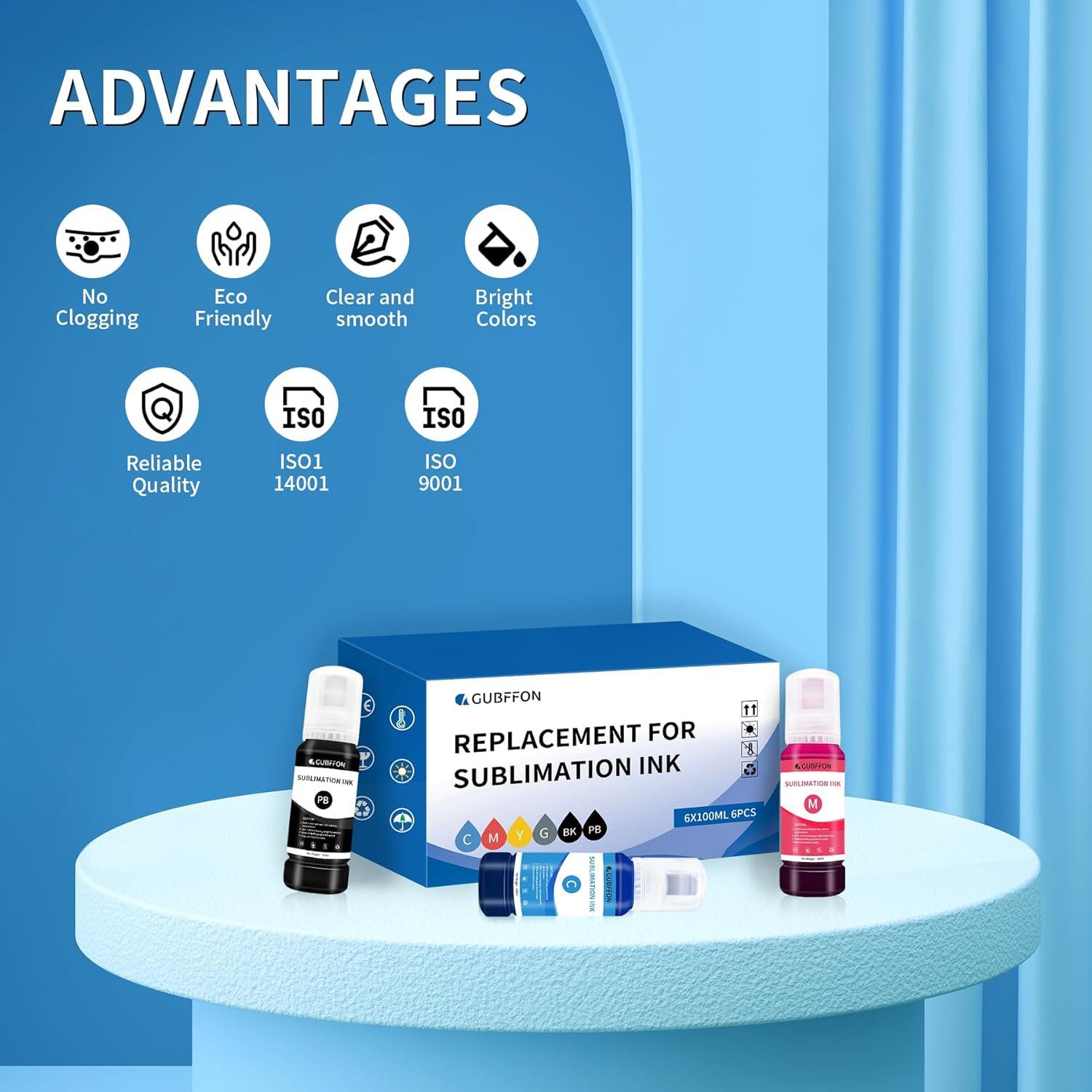 Tinta de Sublimación Gubffon 6x100ml para Ecotank ET-8500 ET-8550