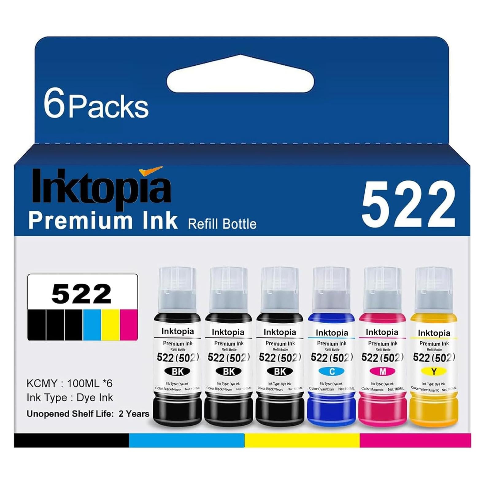 Botella de Tinta Inktopia T522 Recarga 600ml Compatible Epson
