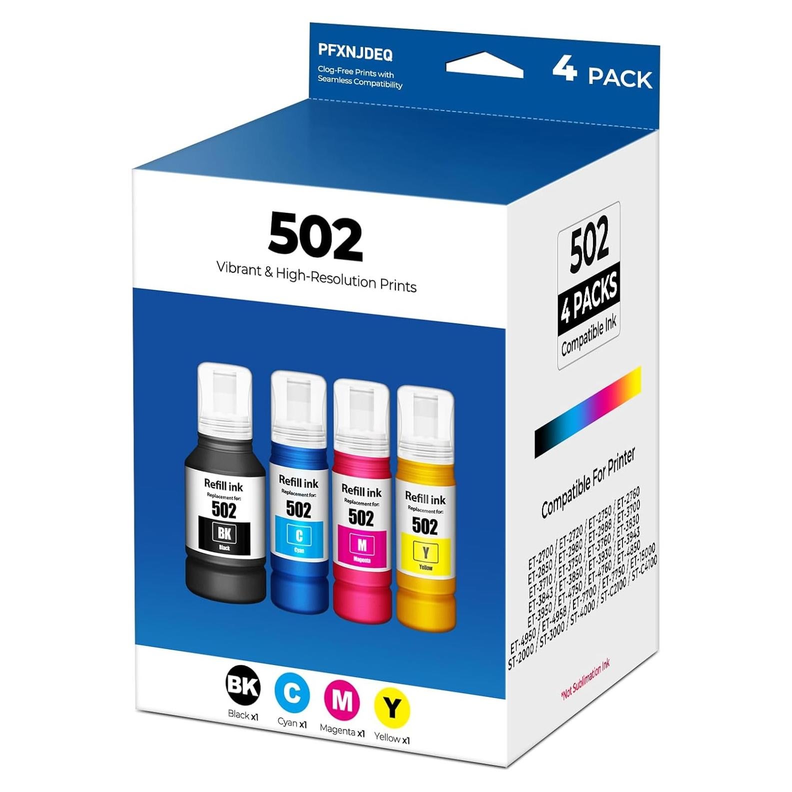 Botellas de Recarga de Tinta 502 PFXNJDEQ Paquete de 4