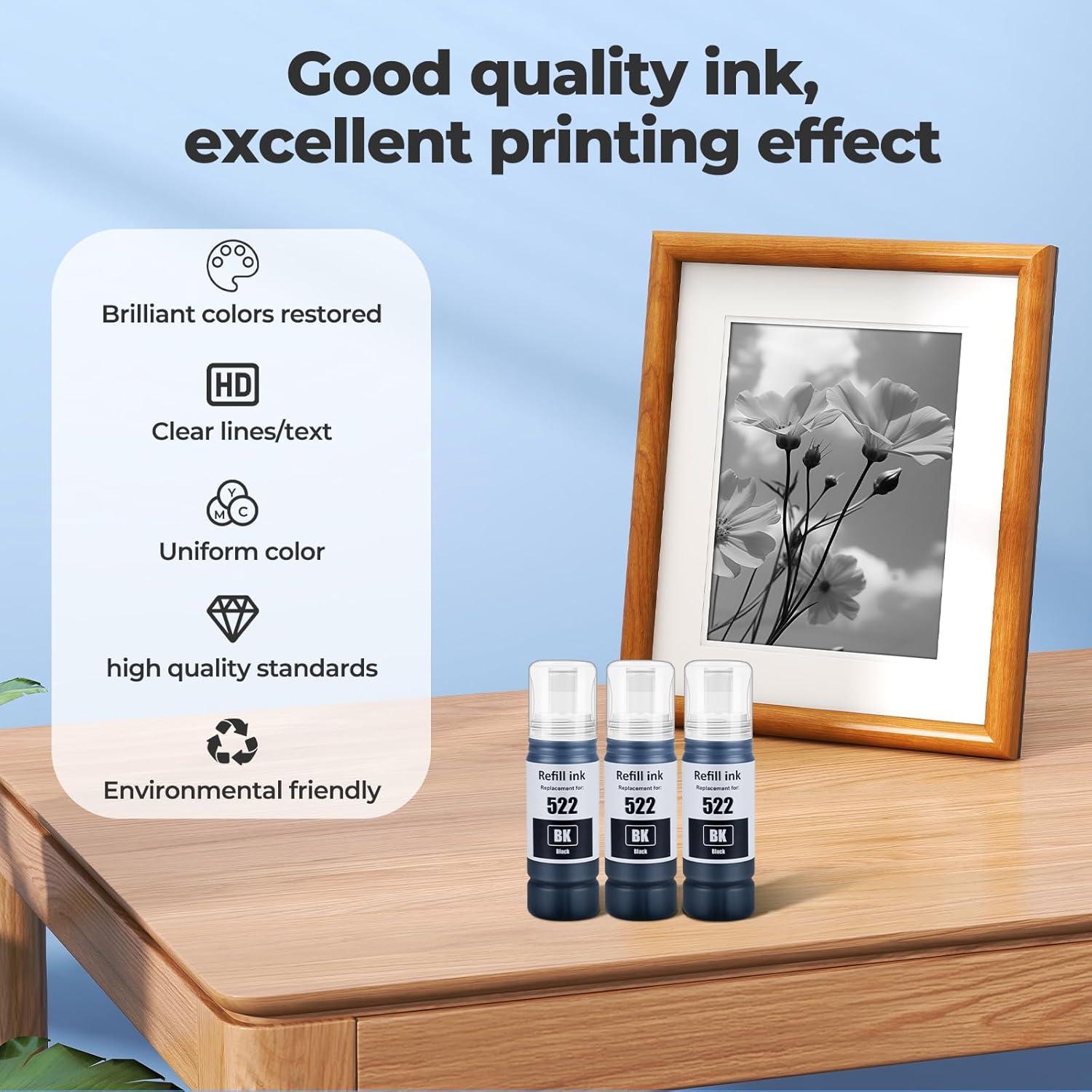 Botellas de Recarga de Tinta Negra 522 Trokliey 300ml