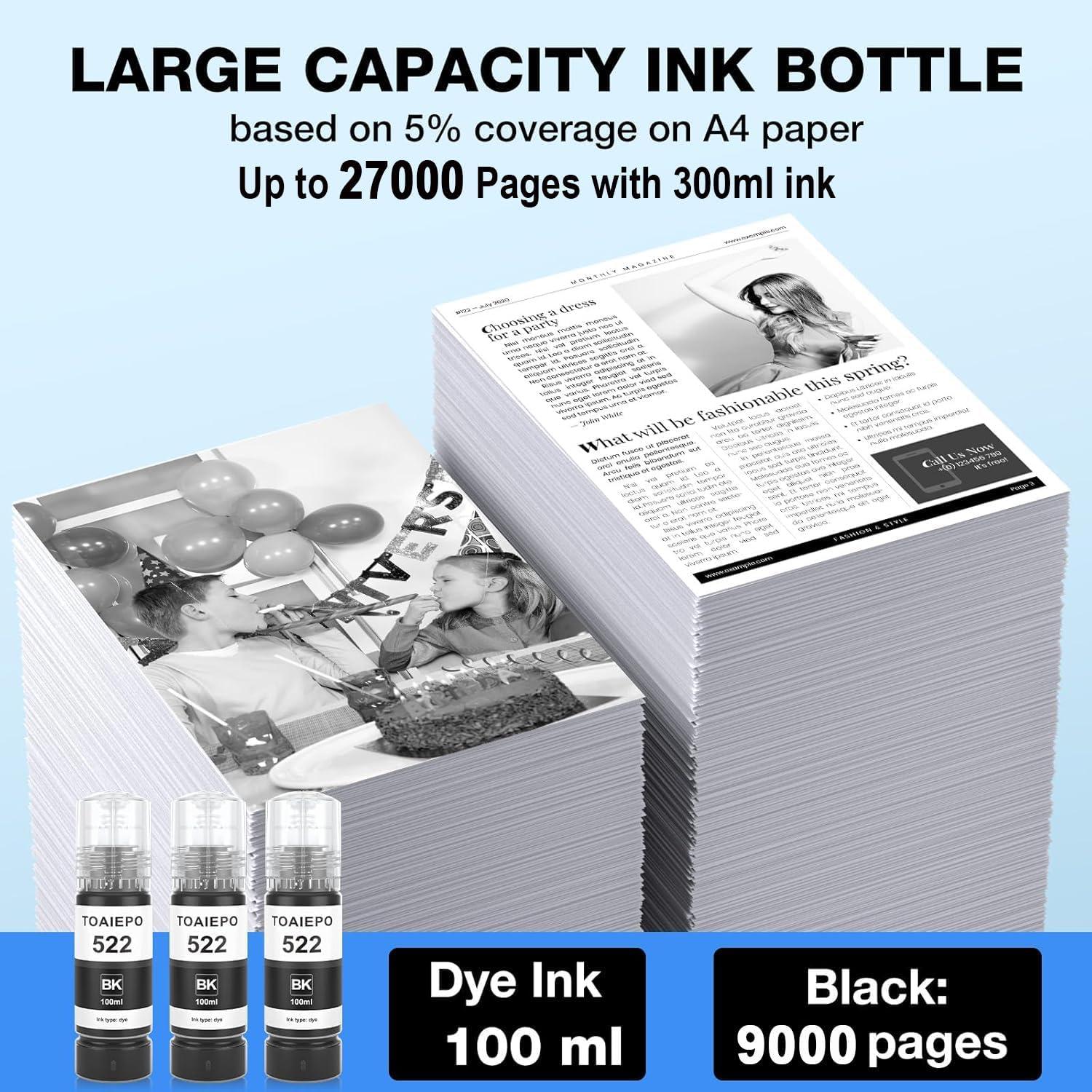 Botellas de Tinta de Recarga Negra TOAIEPO 522 - 3 x 100ml