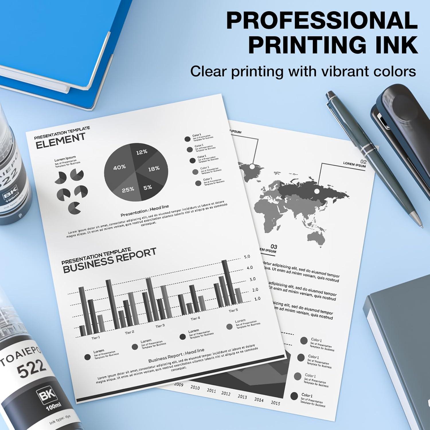 Botellas de Tinta de Recarga Negra TOAIEPO 522 - 3 x 100ml