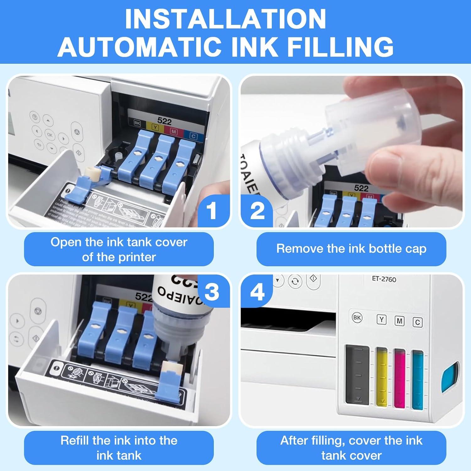 Botellas de Tinta de Recarga Negra TOAIEPO 522 - 3 x 100ml