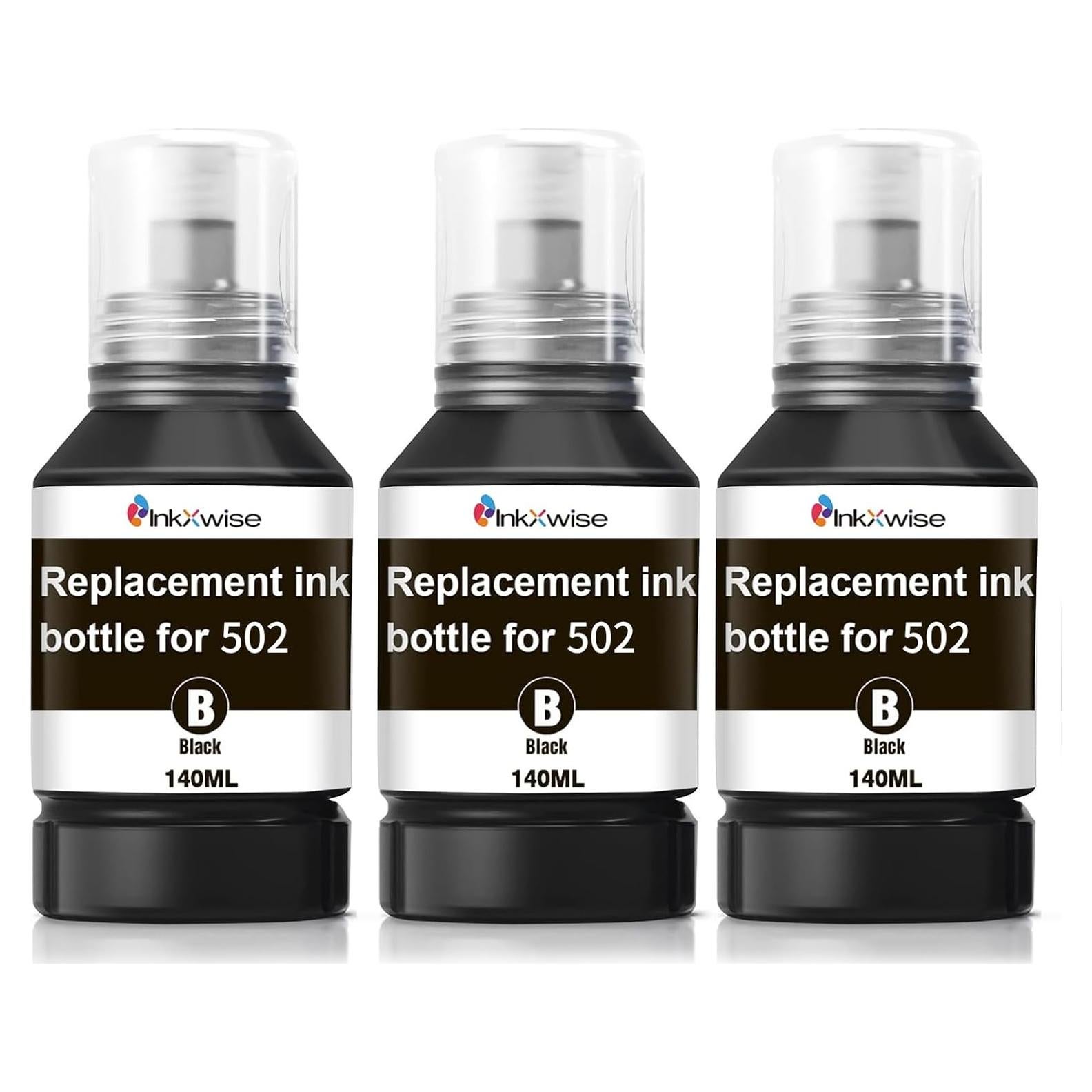 Tinta Negra Pigmento InkXwise 502 para Epson Ecotank - 3 Botellas