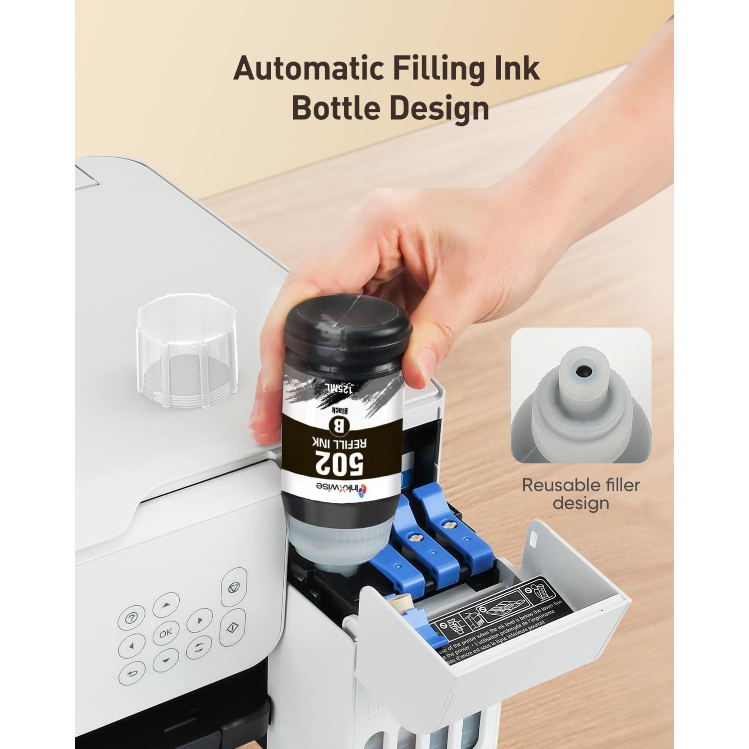 Tinta Negra Pigmento InkXwise 502 para Epson Ecotank - 3 Botellas