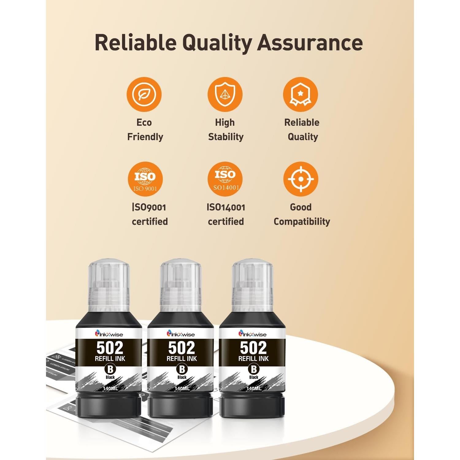 Tinta Negra Pigmento InkXwise 502 para Epson Ecotank - 3 Botellas