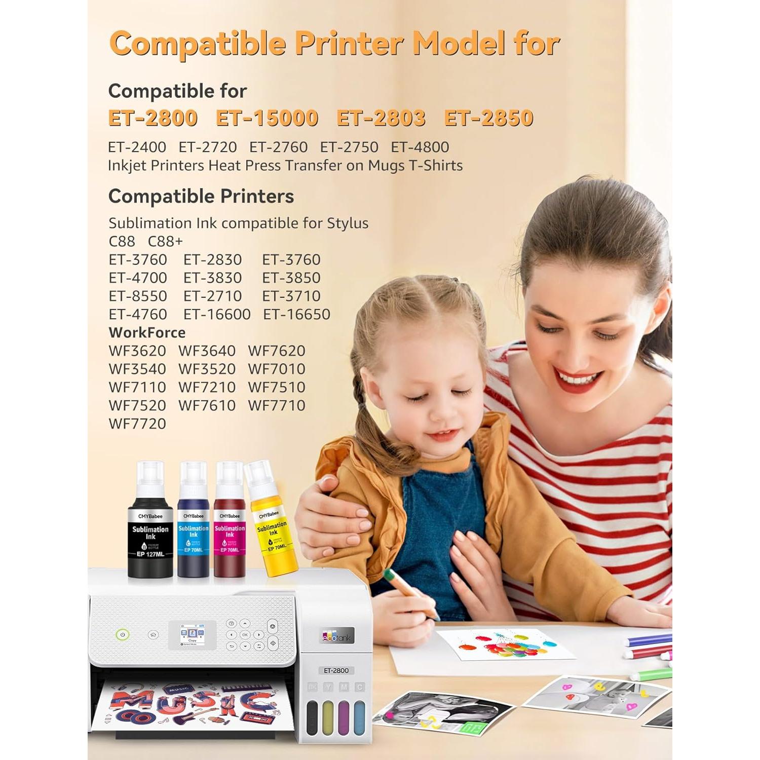 Botellas de Tinta de Sublimación CMYBabee para Epson 4 Pzs