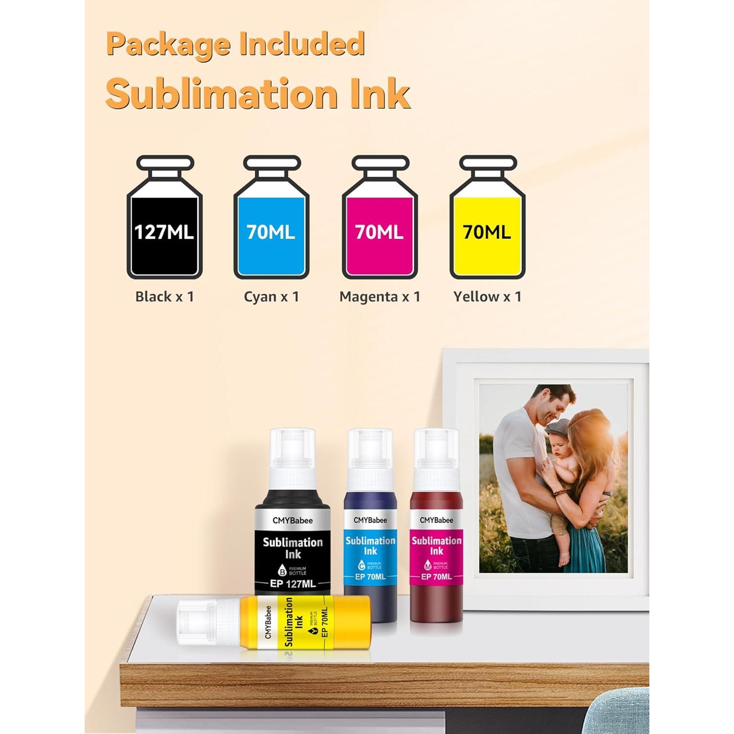 Botellas de Tinta de Sublimación CMYBabee para Epson 4 Pzs