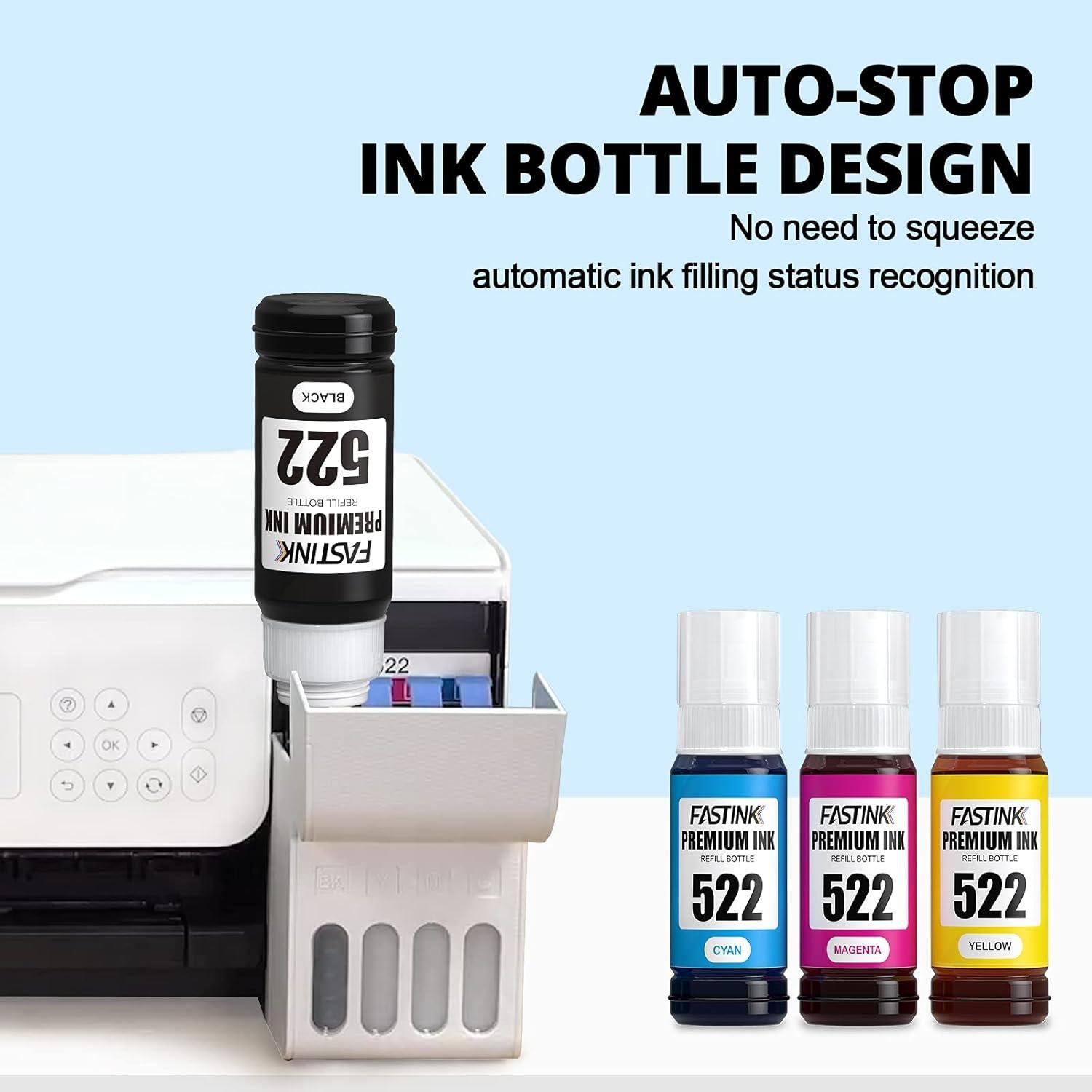 Botellas de Tinta Negra Compatible 522 FASTINK - 3 x 70ML