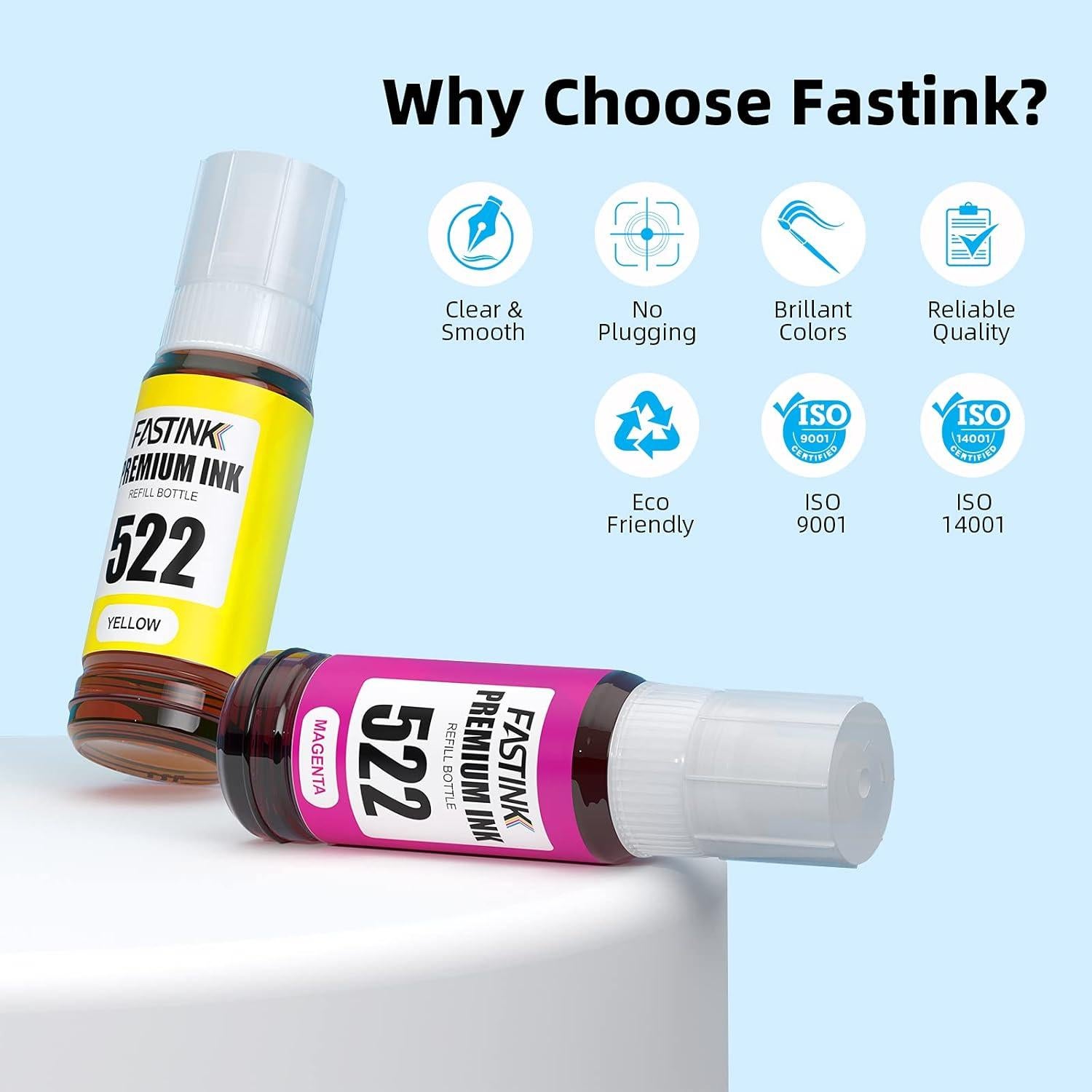 Botellas de Tinta Negra Compatible 522 FASTINK - 3 x 70ML