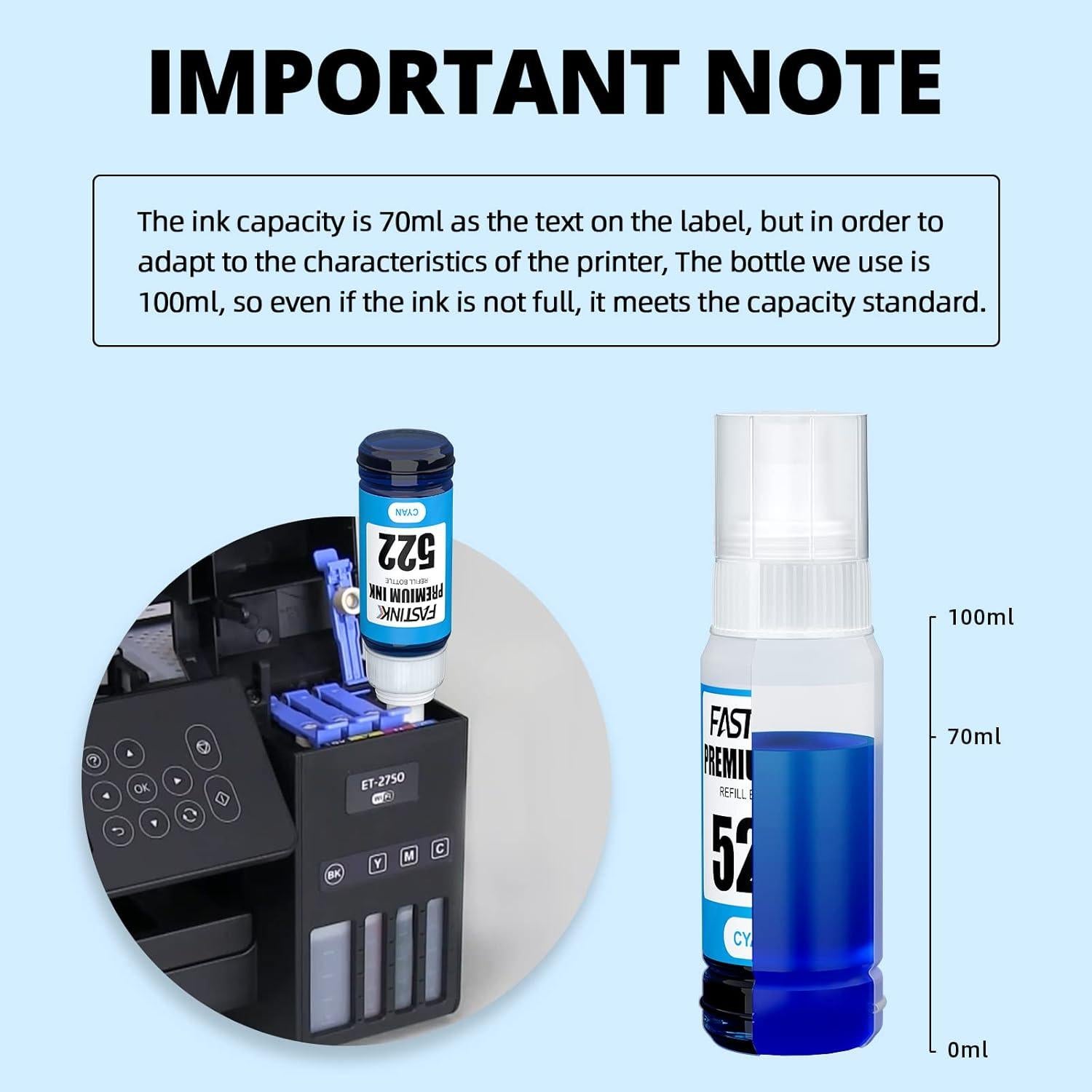 Botellas de Tinta Negra Compatible 522 FASTINK - 3 x 70ML