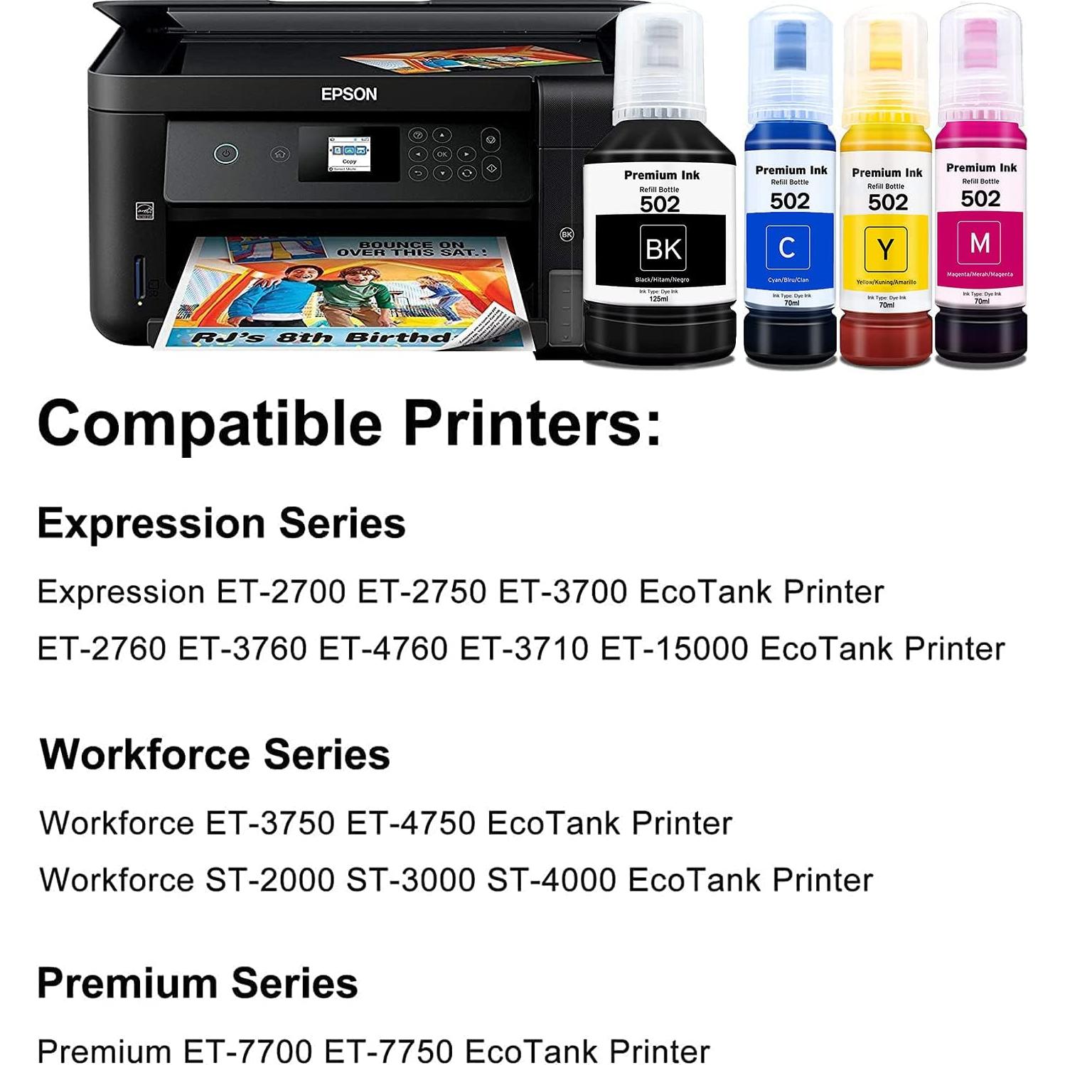 Botellas de Tinta de Recarga SGL Tech T502 para Ecotank 4 Pack