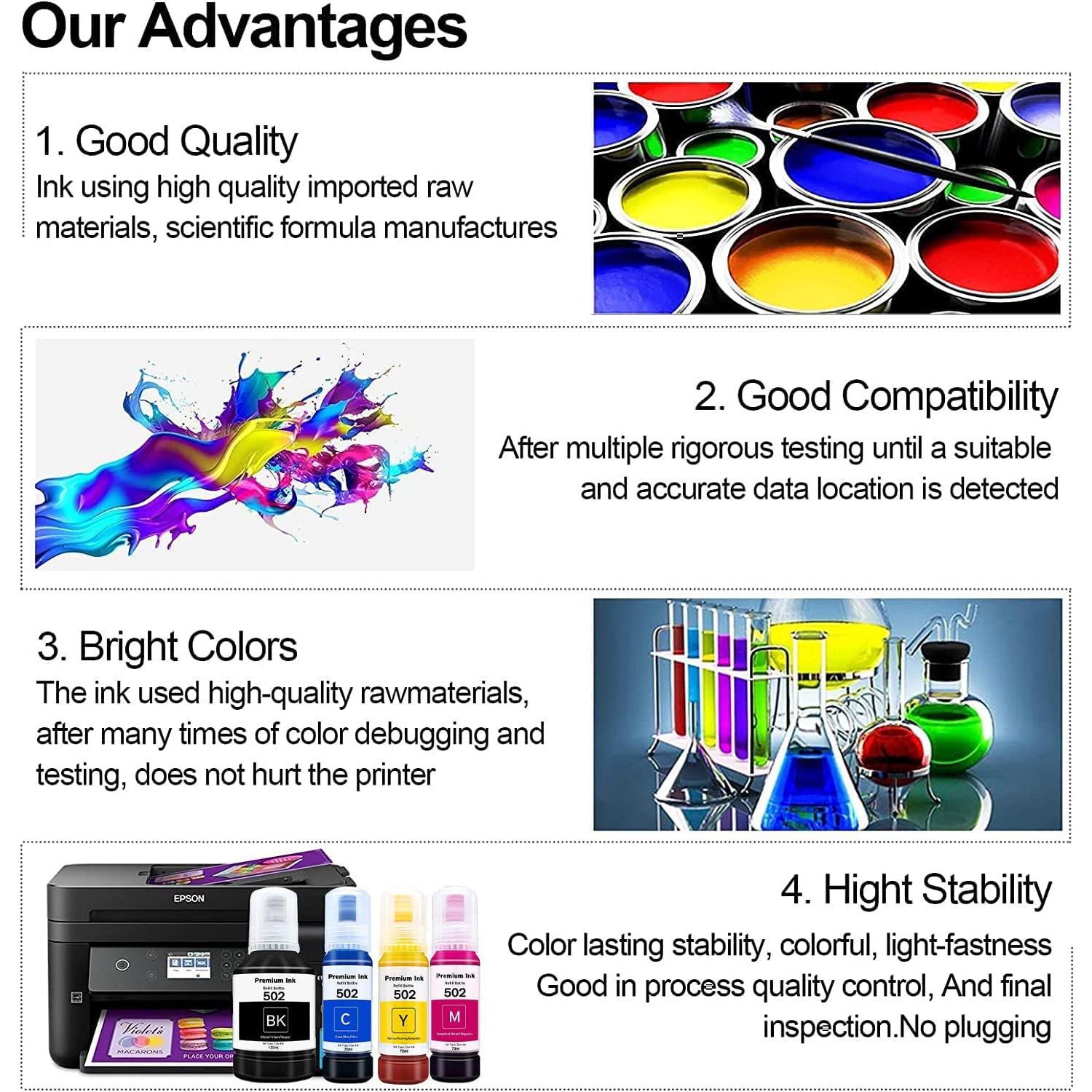 Botellas de Tinta de Recarga SGL Tech T502 para Ecotank 4 Pack