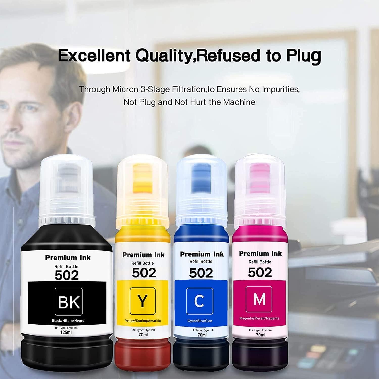 Botellas de Tinta de Recarga SGL Tech T502 para Ecotank 4 Pack