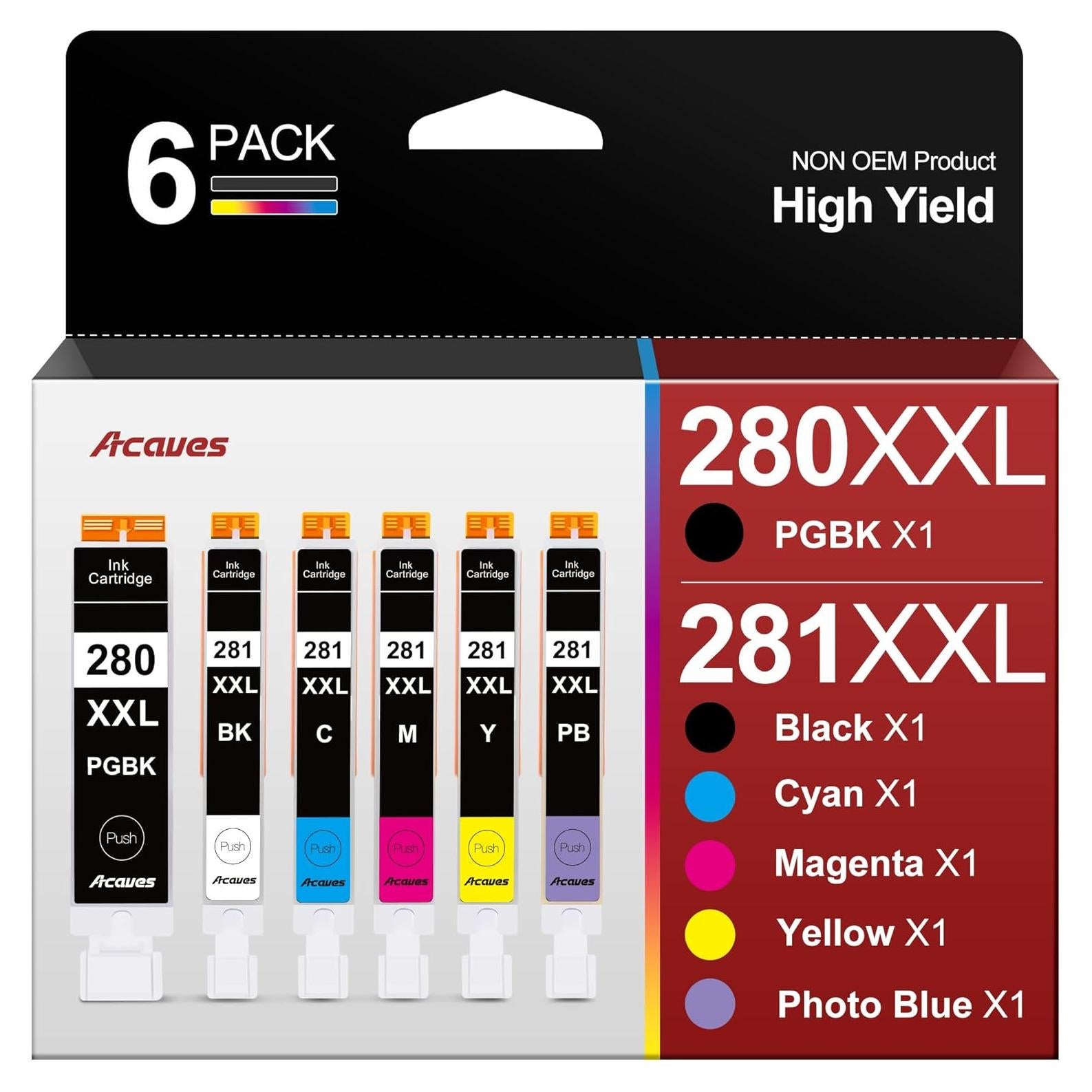 Cartuchos de Tinta Acaves 280 281 XXL 6 Paquete para Canon