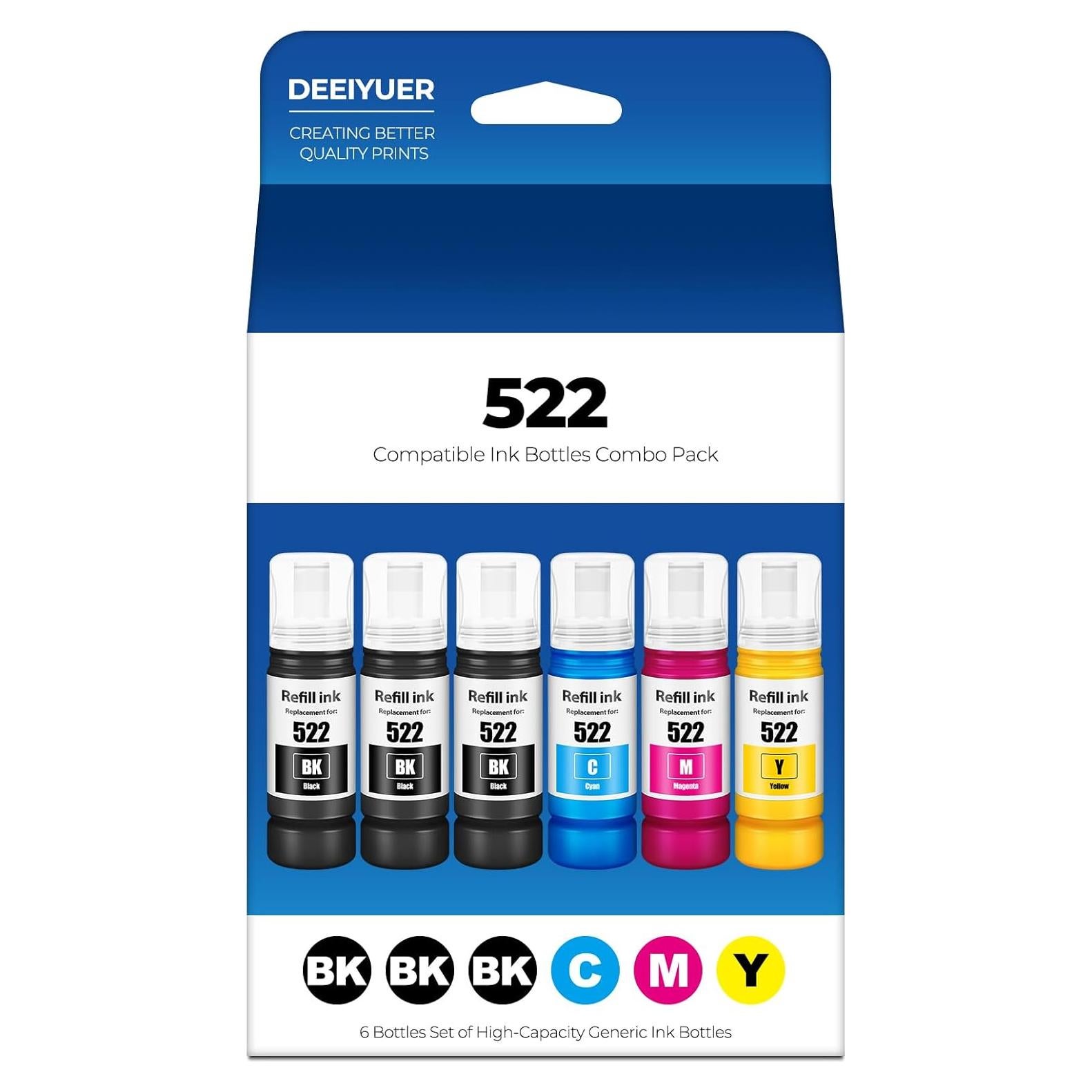 Botellas de Recarga de Tinta 522 DEEIYUER para Eco Tank ET-2400 ET-2800