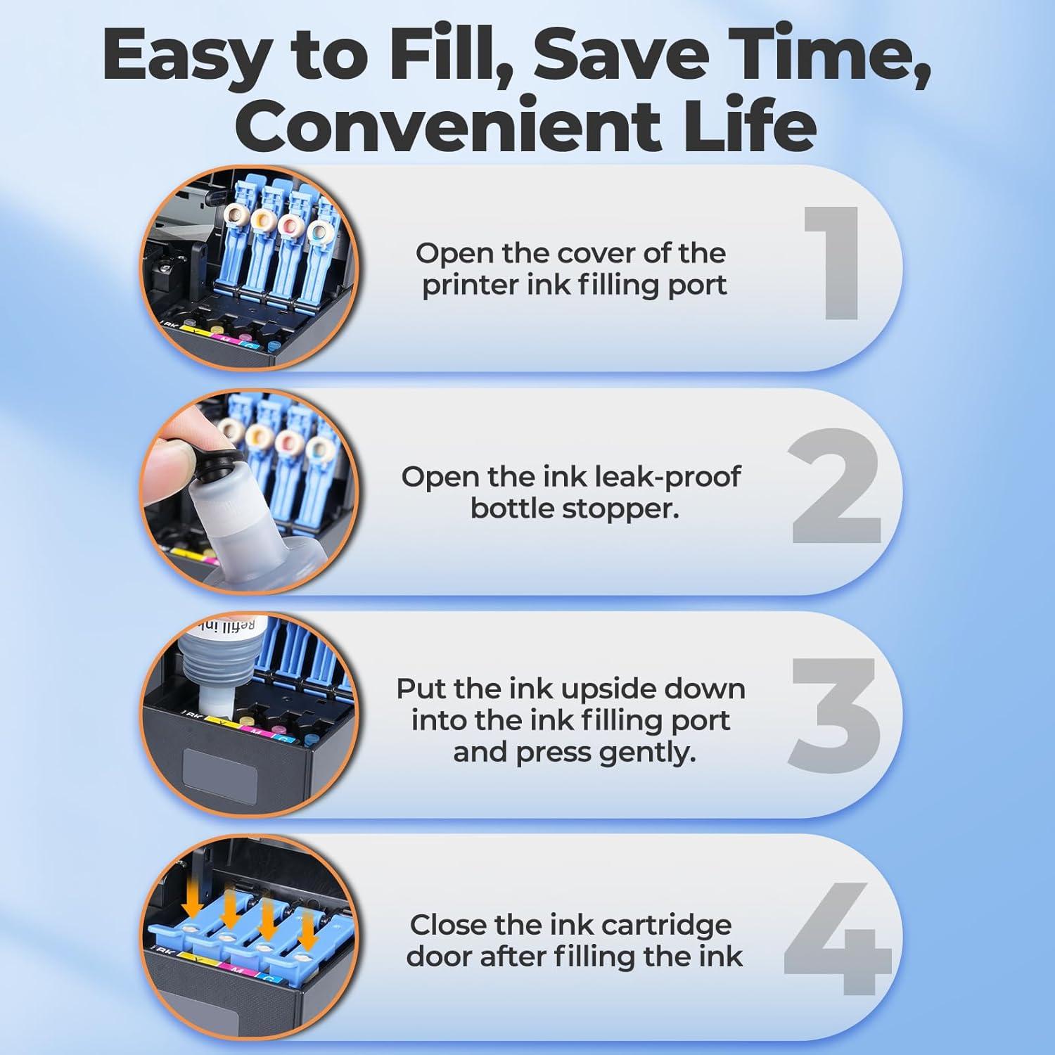 Botellas de Recarga de Tinta 522 DEEIYUER para Eco Tank ET-2400 ET-2800