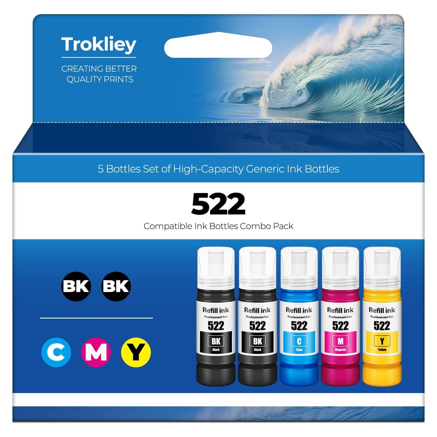 Botellas de Recarga de Tinta 522 Trokliey para Impresoras ET