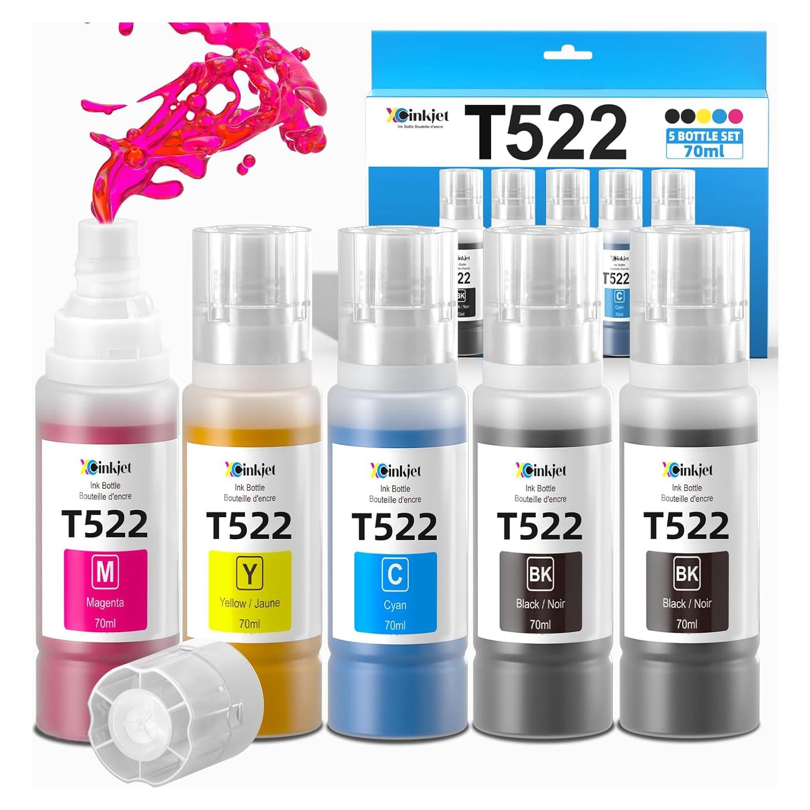 Botellas de Tinta 522 Xcinkjet para Epson EcoTank 70ml (2BK C M Y)