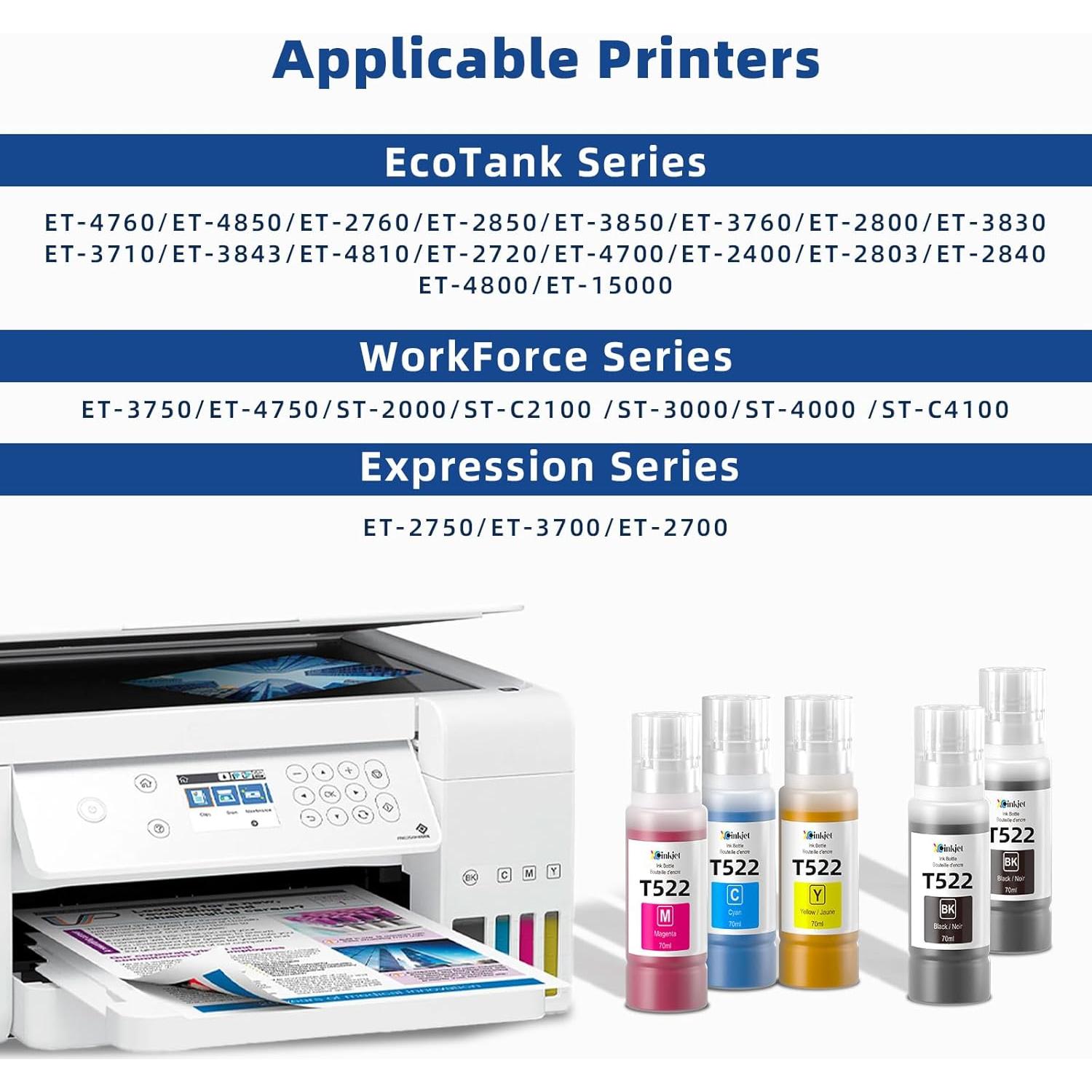 Botellas de Tinta 522 Xcinkjet para Epson EcoTank 70ml (2BK C M Y)