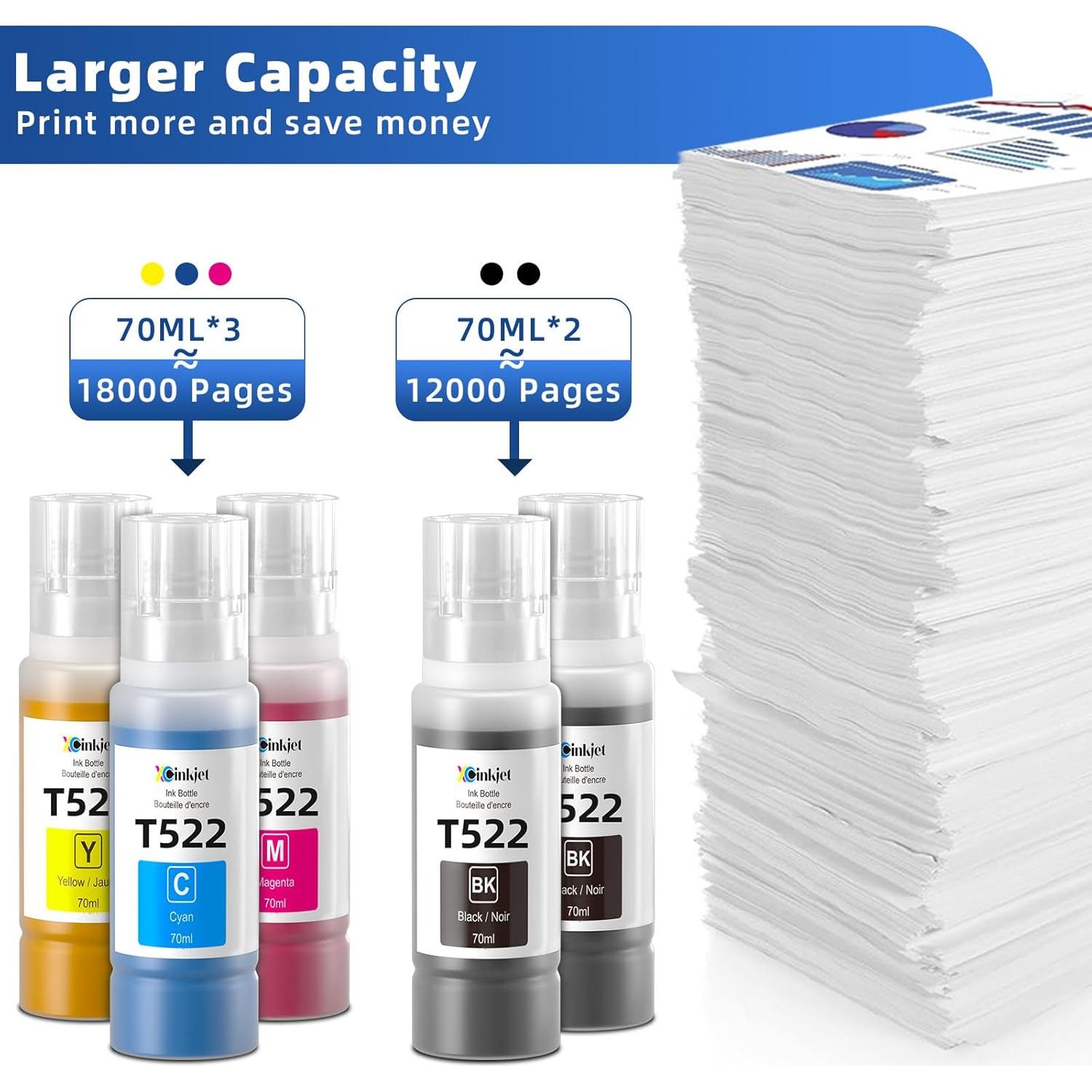 Botellas de Tinta 522 Xcinkjet para Epson EcoTank 70ml (2BK C M Y)