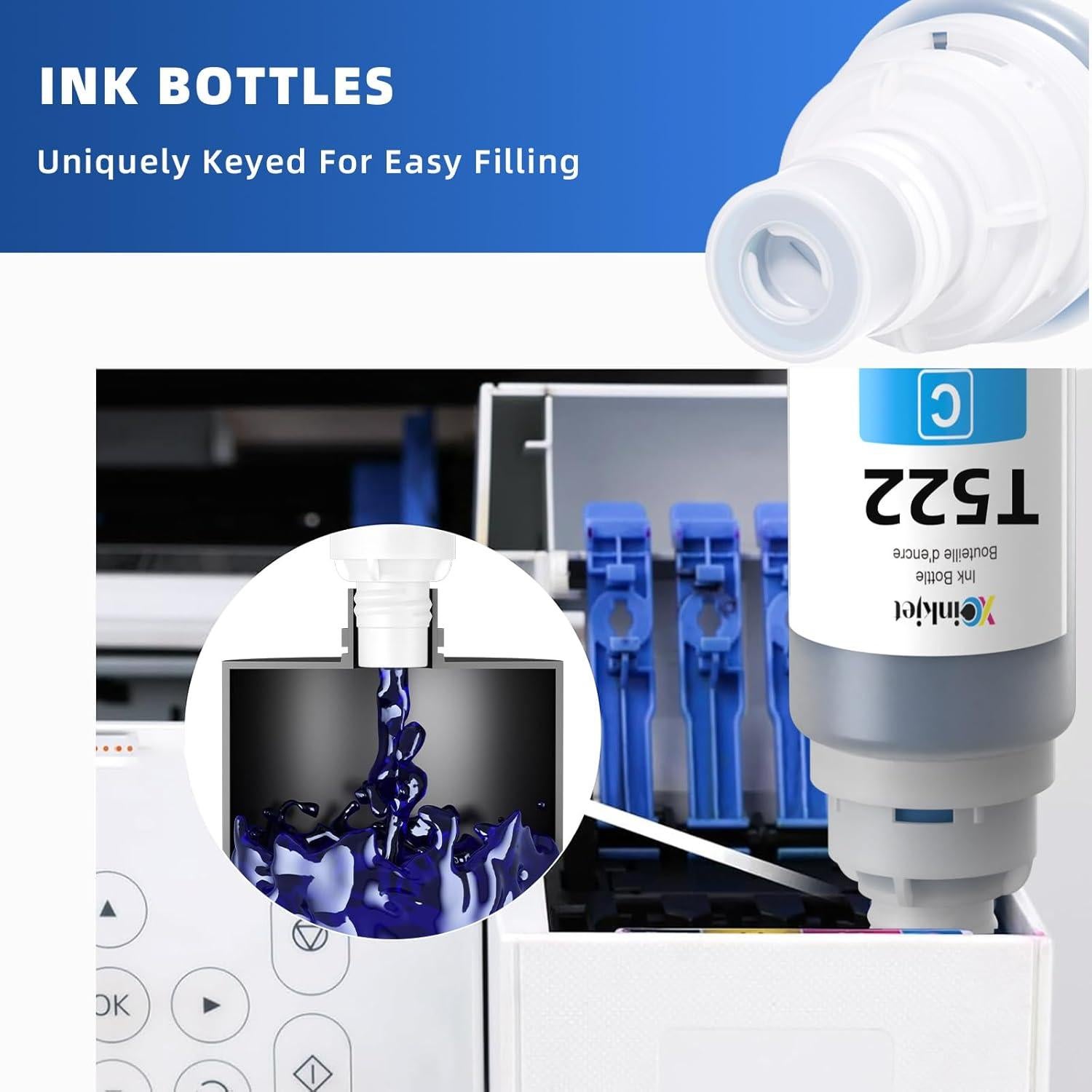 Botellas de Tinta 522 Xcinkjet para Epson EcoTank 70ml (2BK C M Y)