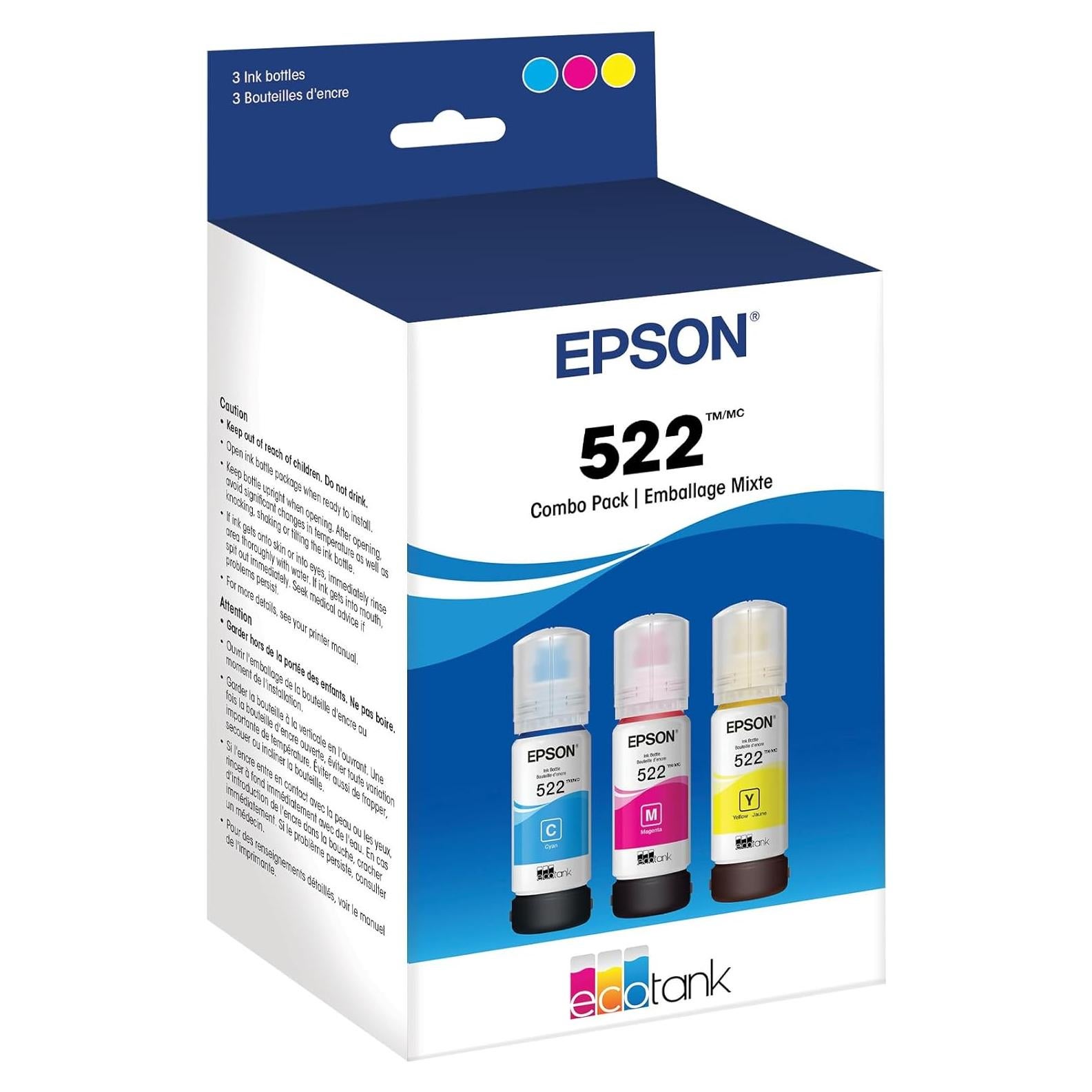 Botellas de Tinta Epson 522 EcoTank Combo Pack 3 Colores