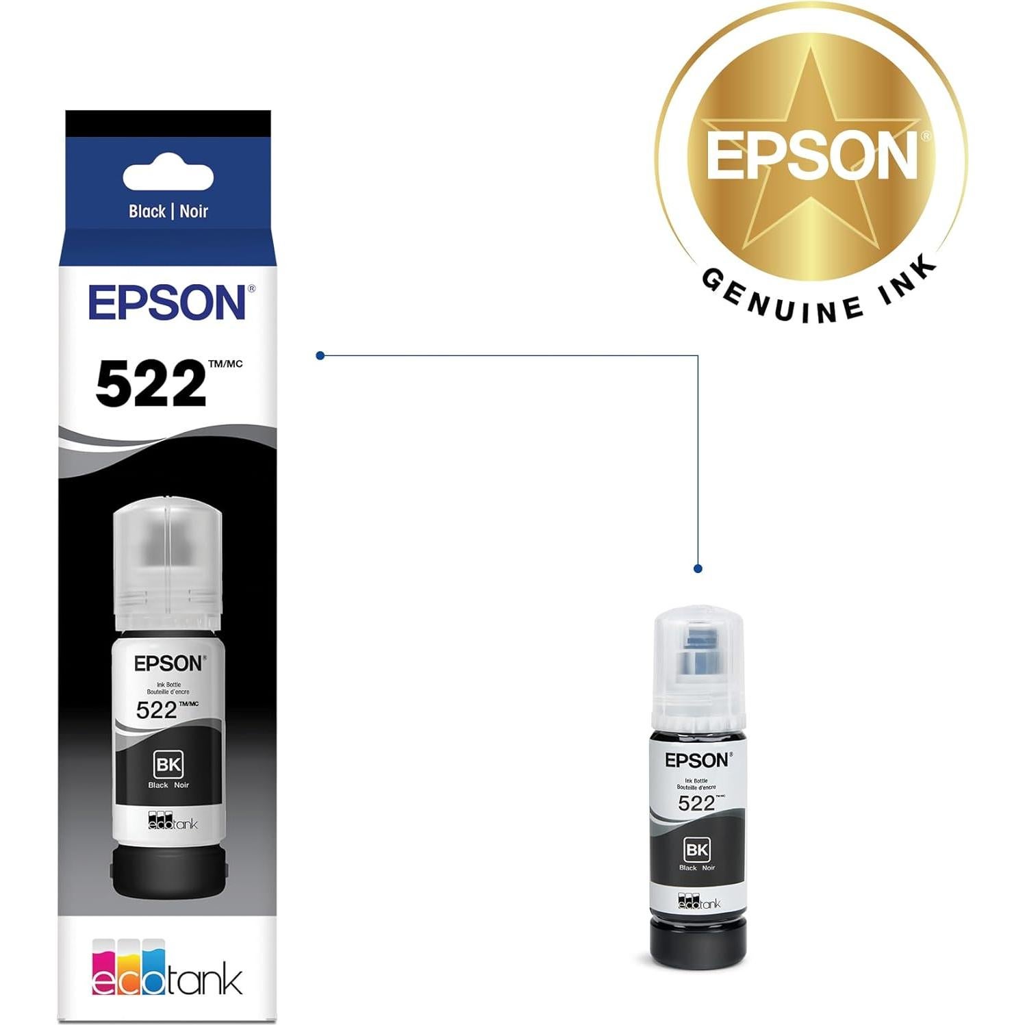 Botella de Tinta Negra Epson EcoTank T522 Alta Capacidad 109.5g