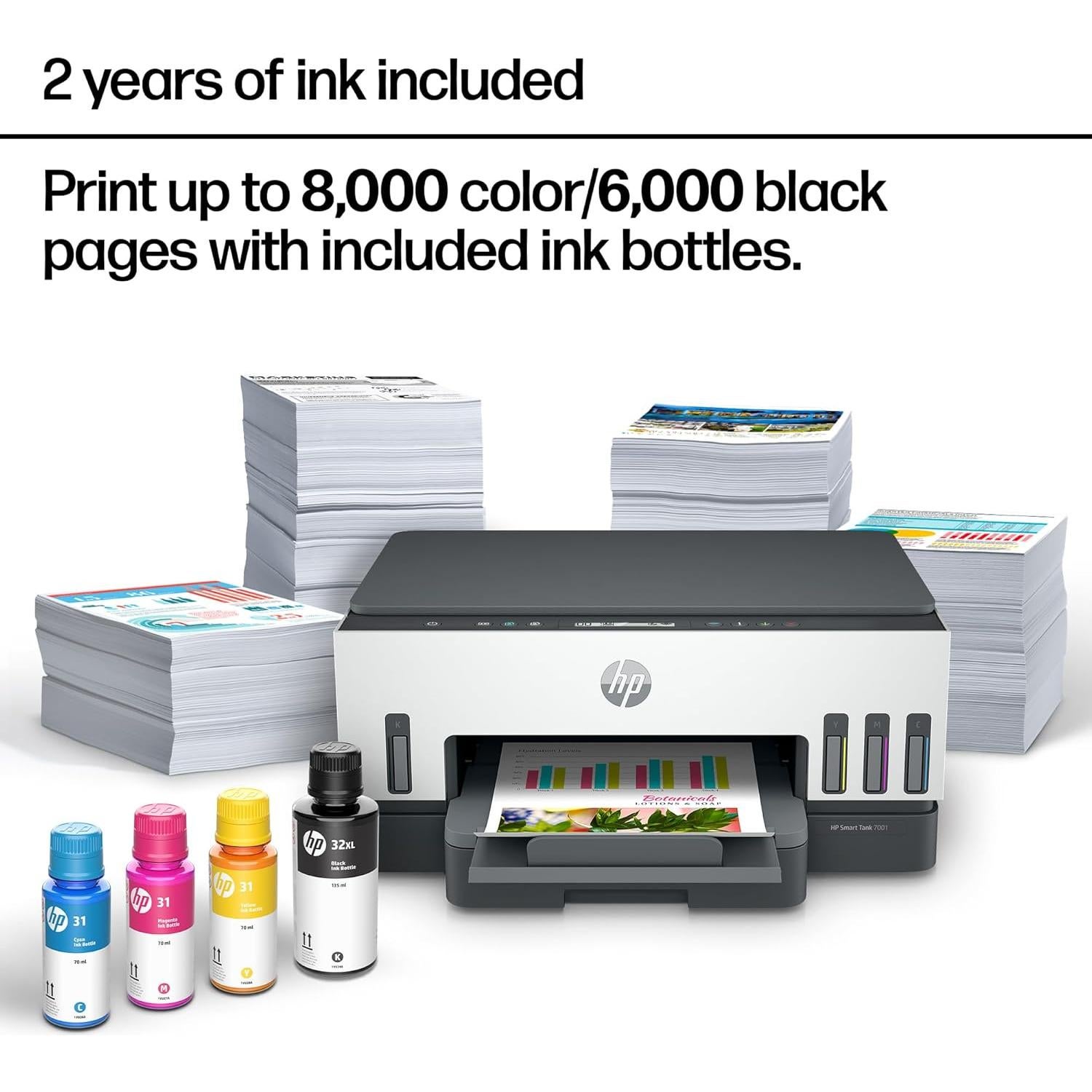 Impresora Multifuncional HP Smart Tank 7001 Inalámbrica 2 Años Tinta