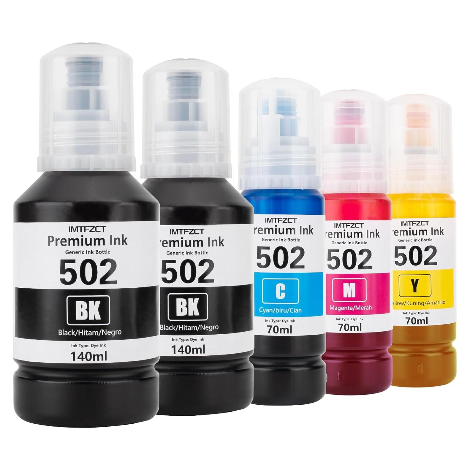 Botellas de Recarga de Tinta Compatible Epson 502 - 2x140ml Negro, 70ml Cian, Magenta, Amarillo