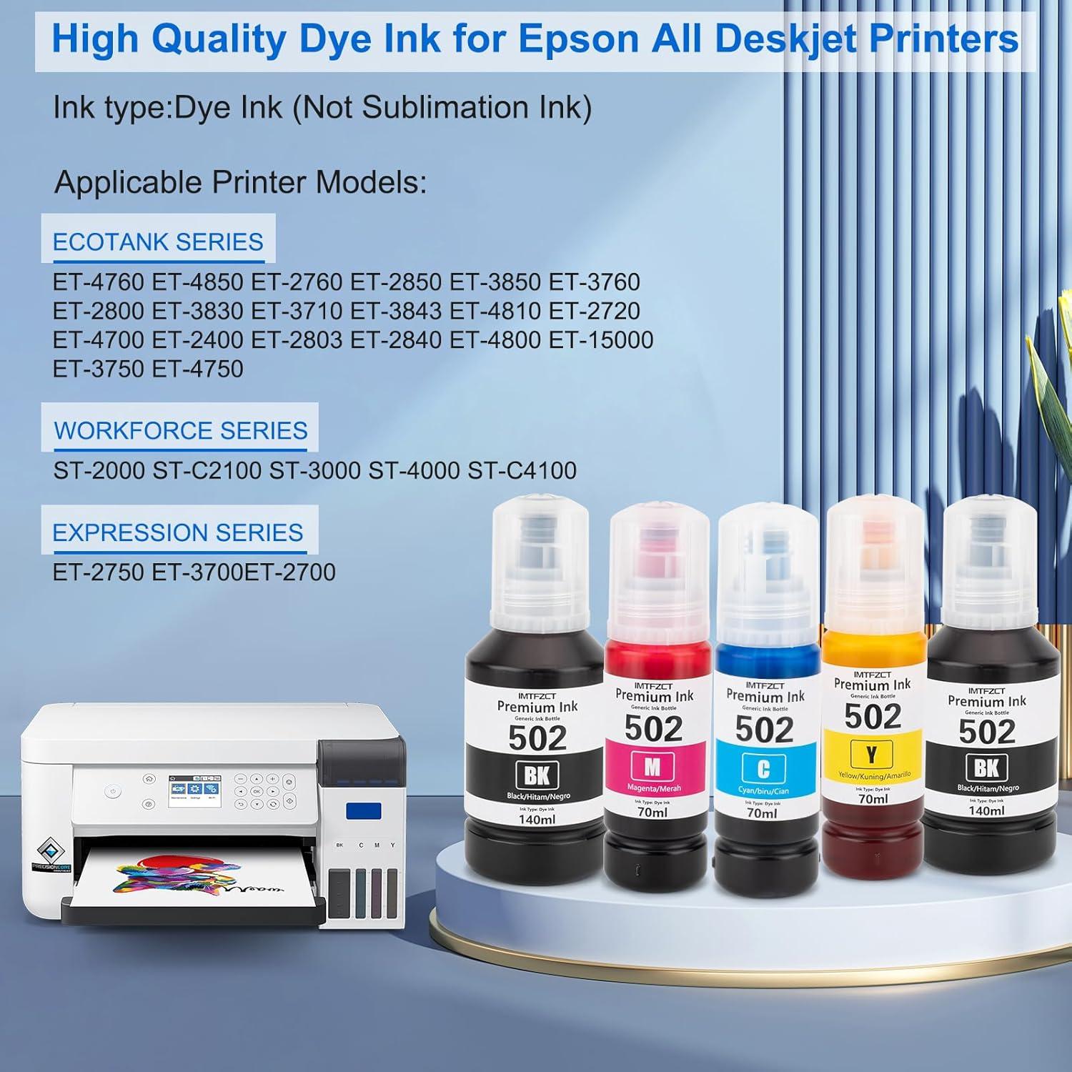 Botellas de Recarga de Tinta Compatible Epson 502 - 2x140ml Negro, 70ml Cian, Magenta, Amarillo