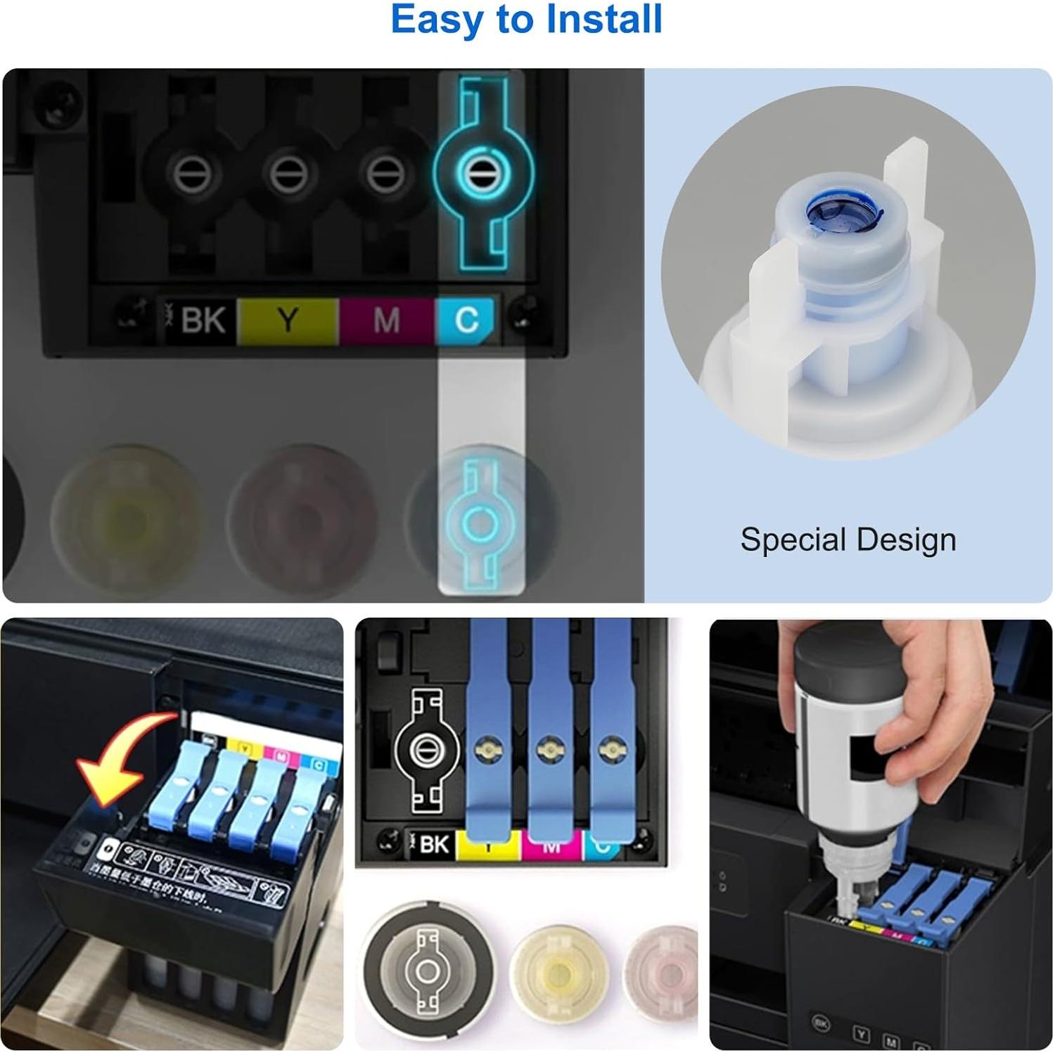 Botellas de Recarga de Tinta Compatible Epson 502 - 2x140ml Negro, 70ml Cian, Magenta, Amarillo