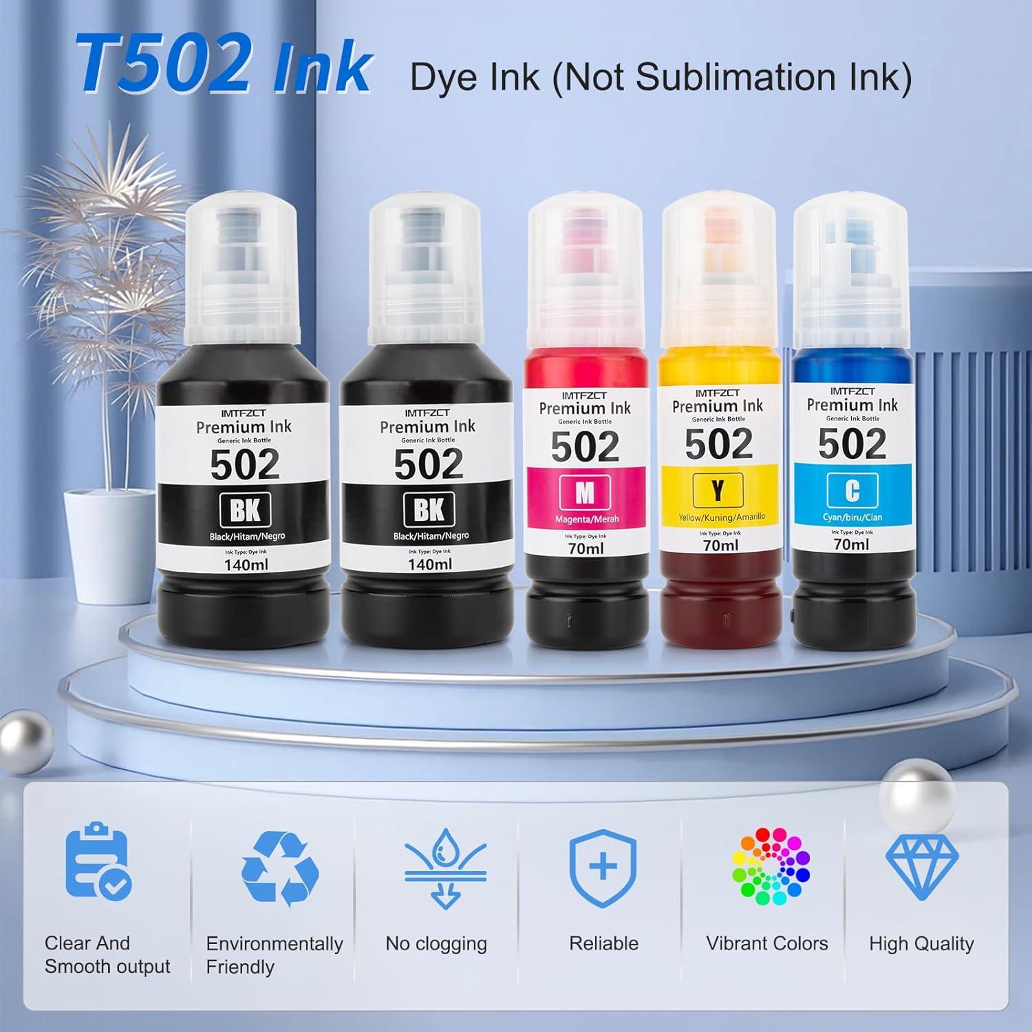 Botellas de Recarga de Tinta Compatible Epson 502 - 2x140ml Negro, 70ml Cian, Magenta, Amarillo