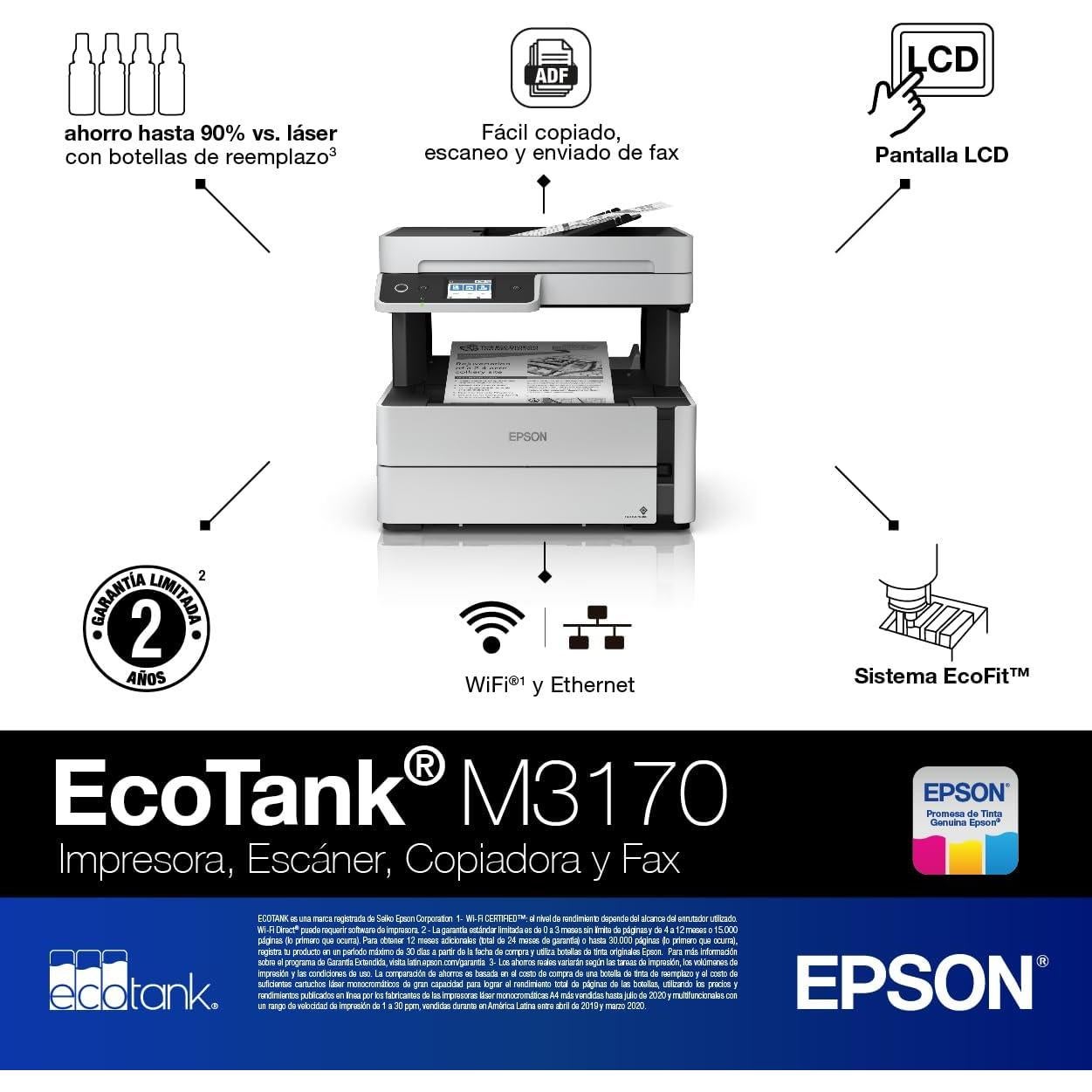 Impresora Multifuncional Epson EcoTank ET-M3170 Monocromática