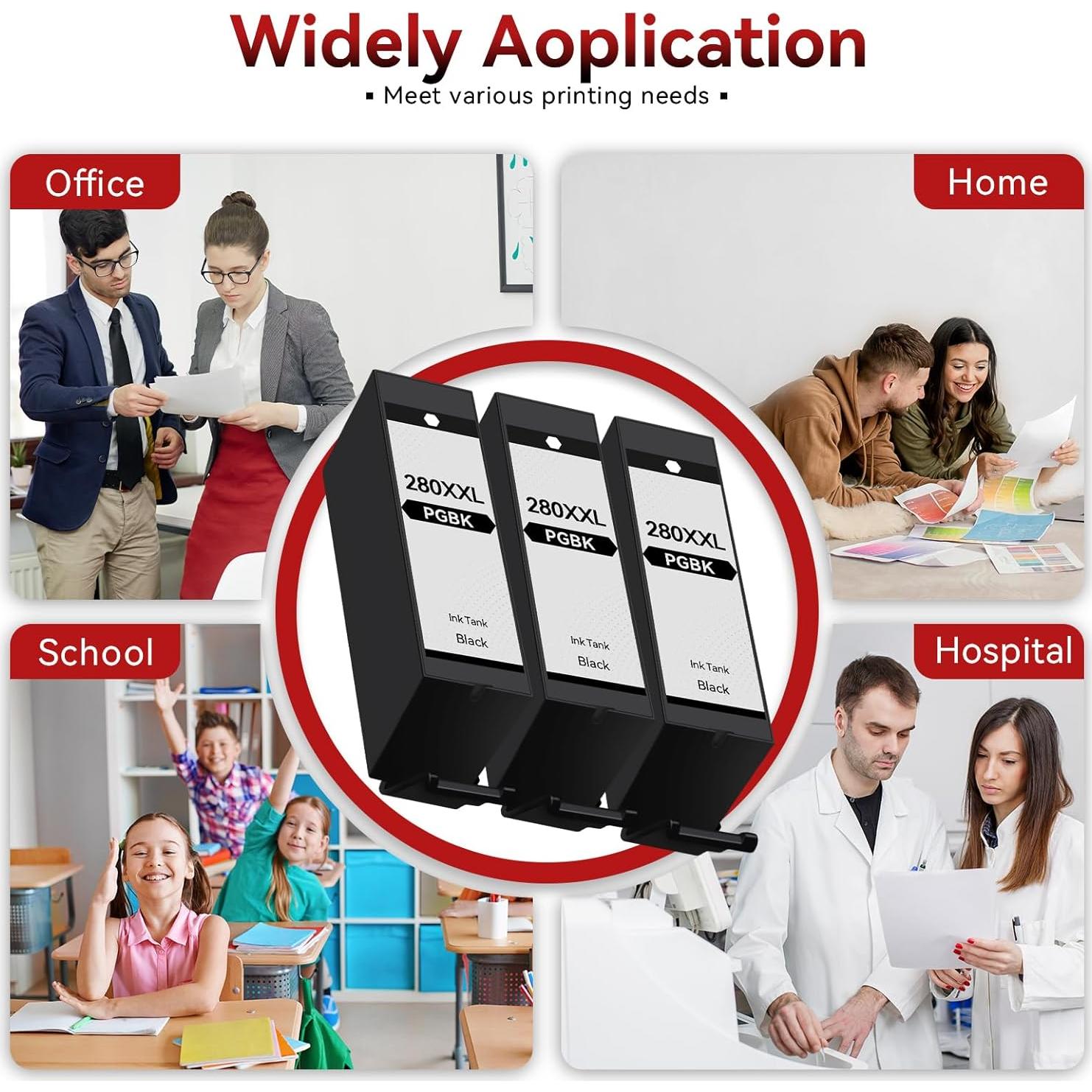 Paquete de 3 Cartuchos de Tinta PGI-280XXL Negro Compatible Canon