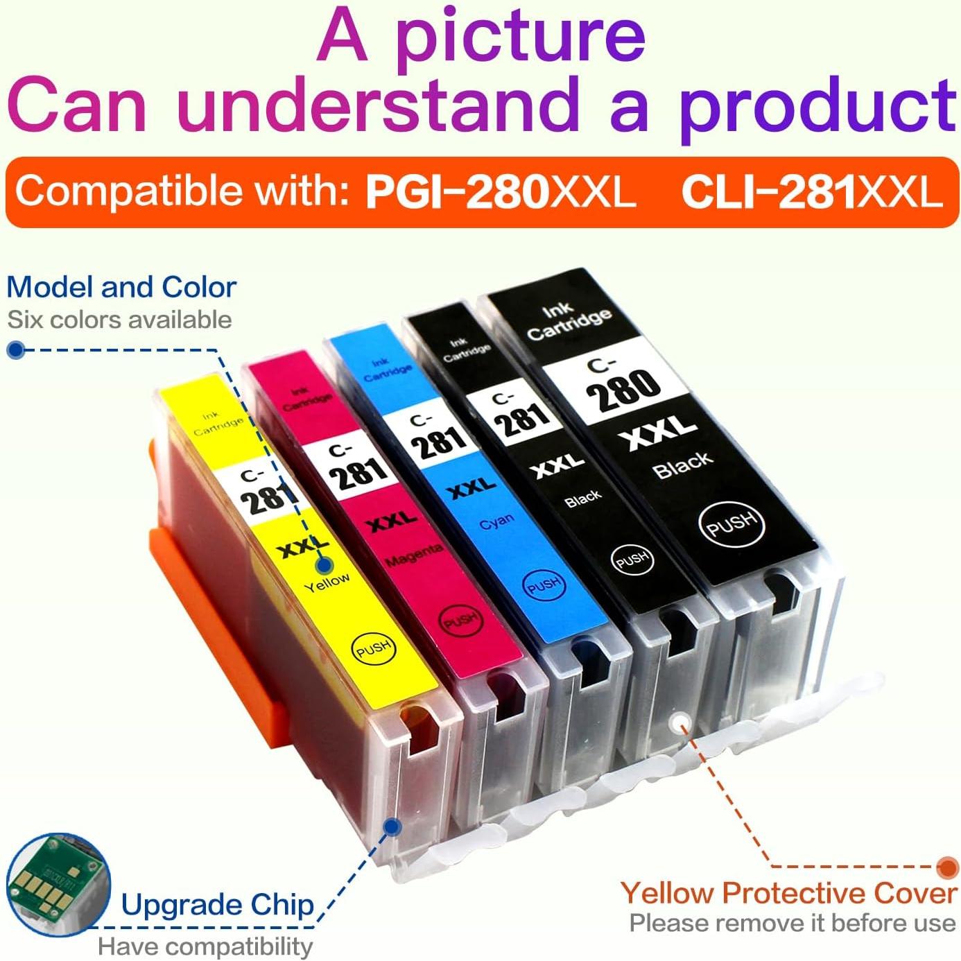 Tinta Compatible Canon PGI-280XXL CLI-281XXL - Paquete 5 Piezas