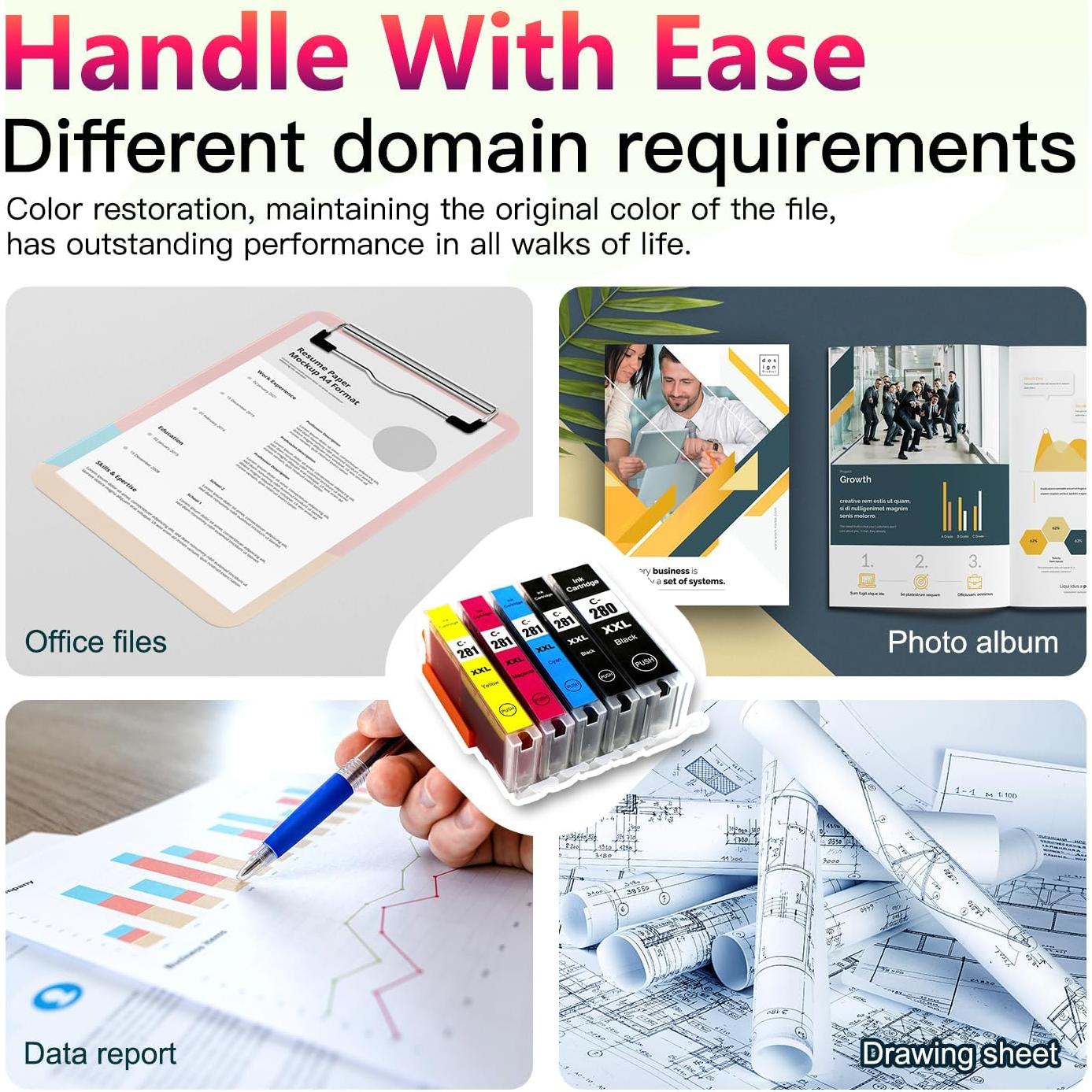 Tinta Compatible Canon PGI-280XXL CLI-281XXL - Paquete 5 Piezas