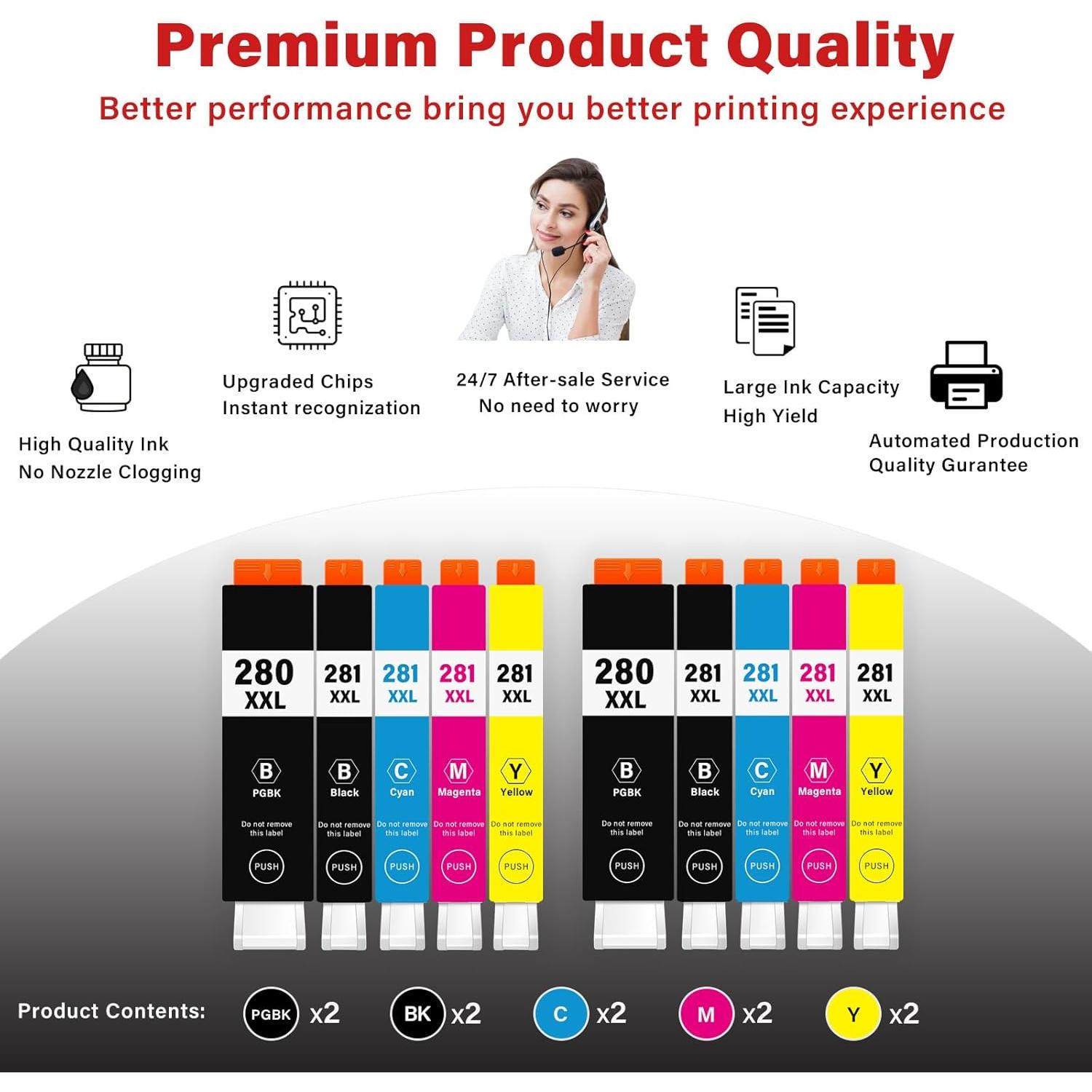 Cartuchos de Tinta Compatibles Aimery PGI-280XXL CLI-281XXL - Pack de 10