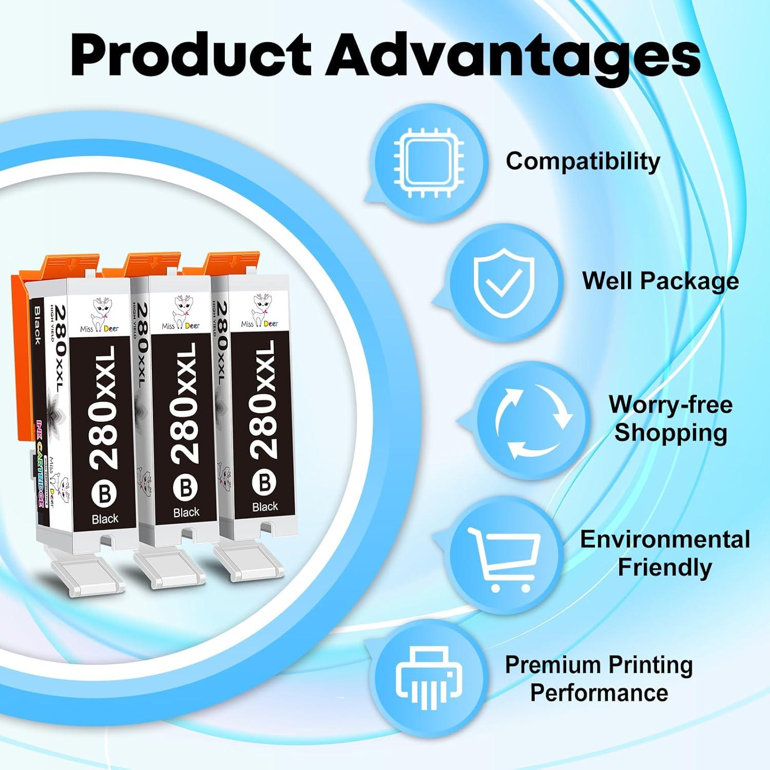 Cartuchos de tinta negra PGBK 280XXL compatibles Canon